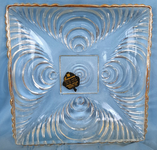 Hazel-Atlas Glass Company 6x6 Trinket/Candy Tray with 22 Kt Gold Trim 1930s - Near Mint Condition