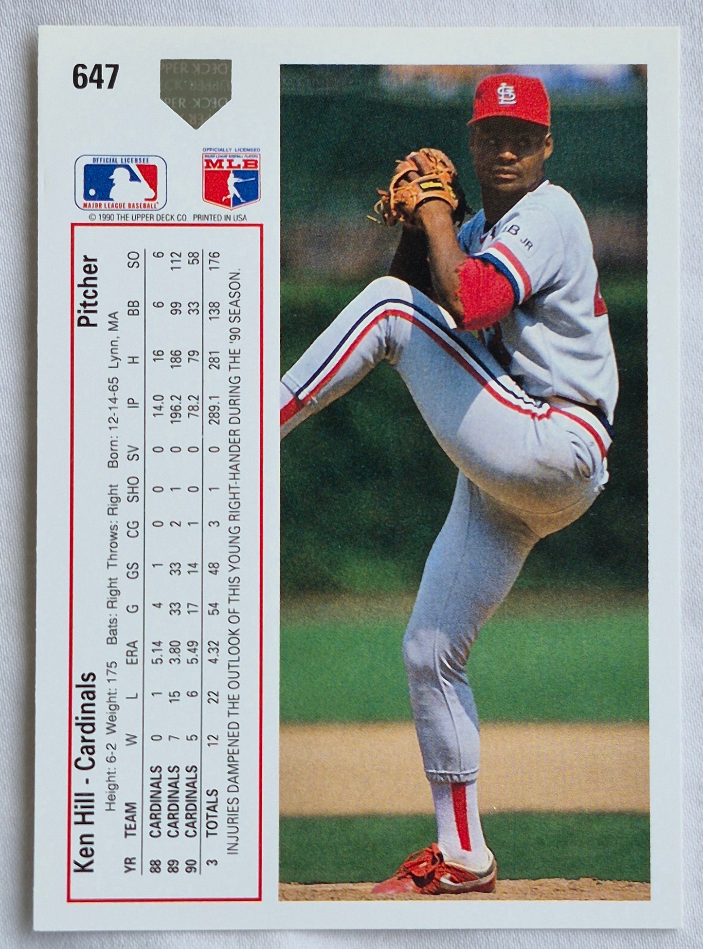 Hill Ken St. Louis Cardinals Pitcher #647 Upper Deck 1991 Baseball Card