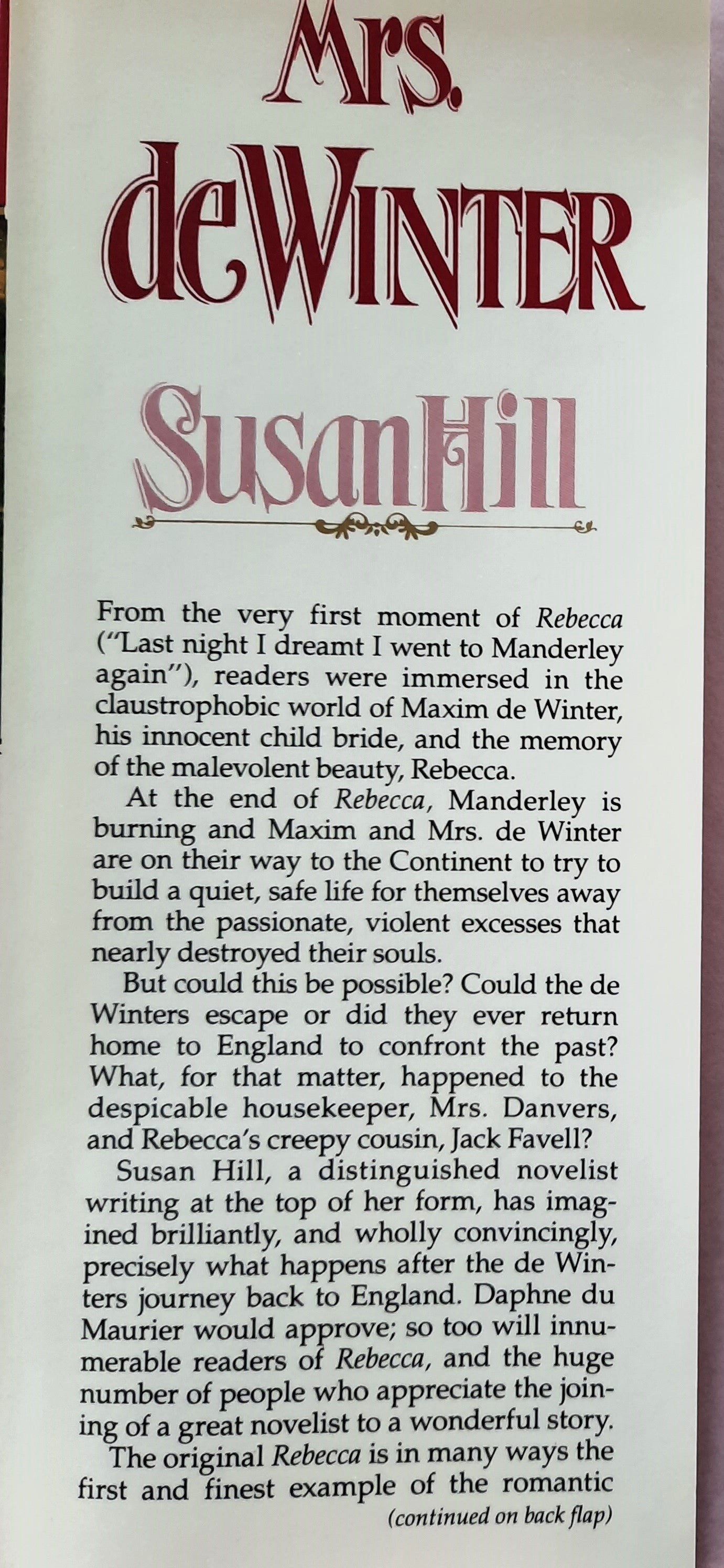 Mrs. deWinter by Susan Hill (Very good, 1993, HC, 349 pages, William Morrow & Co.)