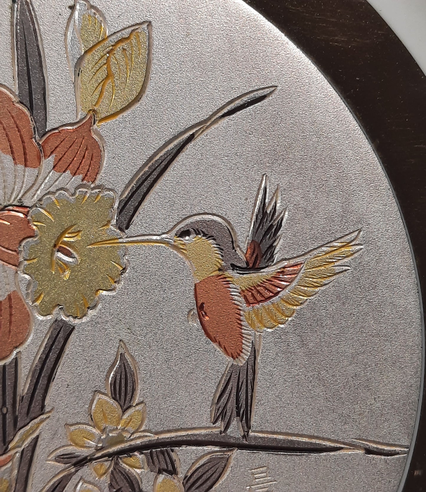 Designed Himark Gift Ware 6" Chokin Decorative Plate with Hummingbird 24K Gold Trim (Very Good)