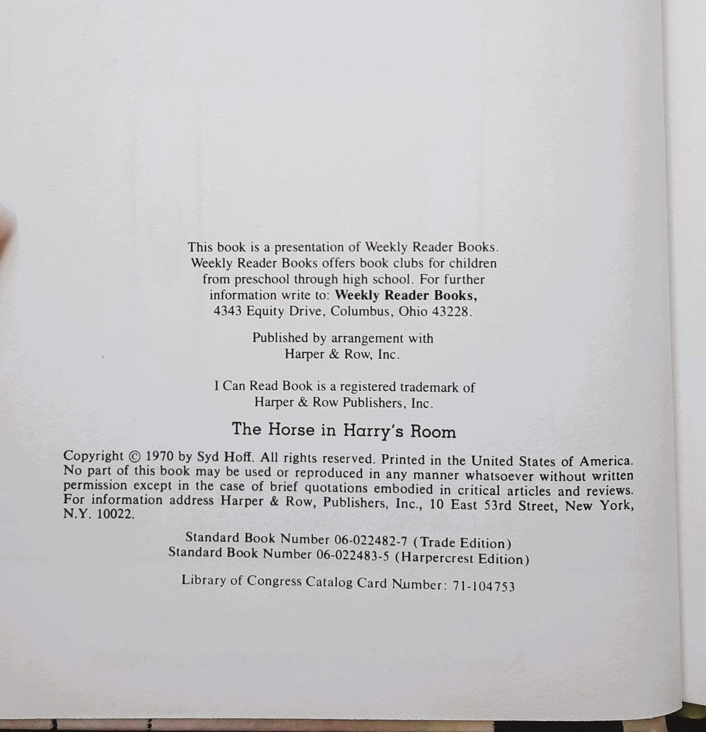 The Horse in Harry's Room by Syd Hoff (Good, 1970, HC, 64 pages, Weekly Reader Books)