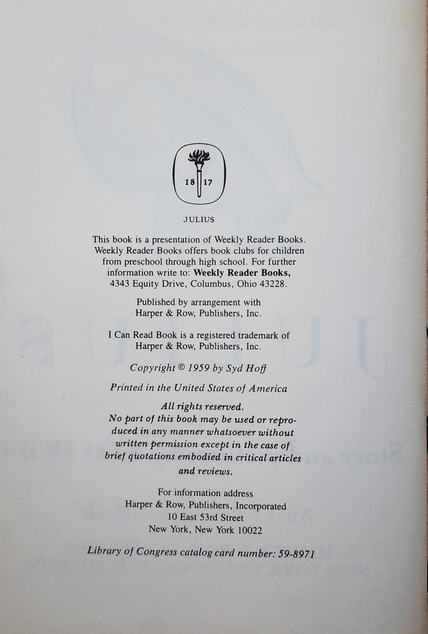 Julius by Syd Hoff (Good, 1959, HC, 64 pages, Weekly Reader Books)