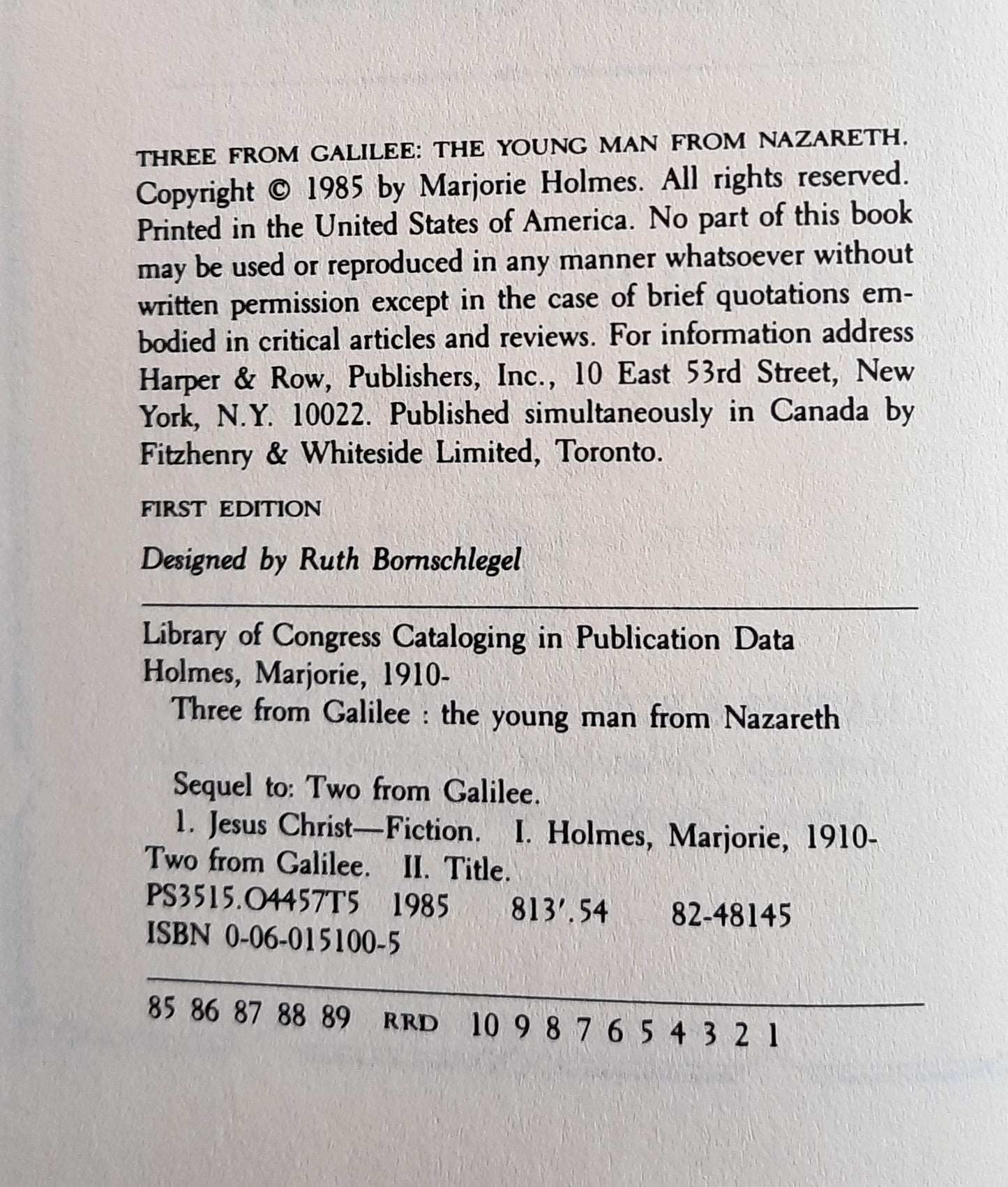 Three From Galilee: The Young Man From Nazareth by Marjorie Holmes (Very Good, 1985, HC, 230 pages, Harper & Row)