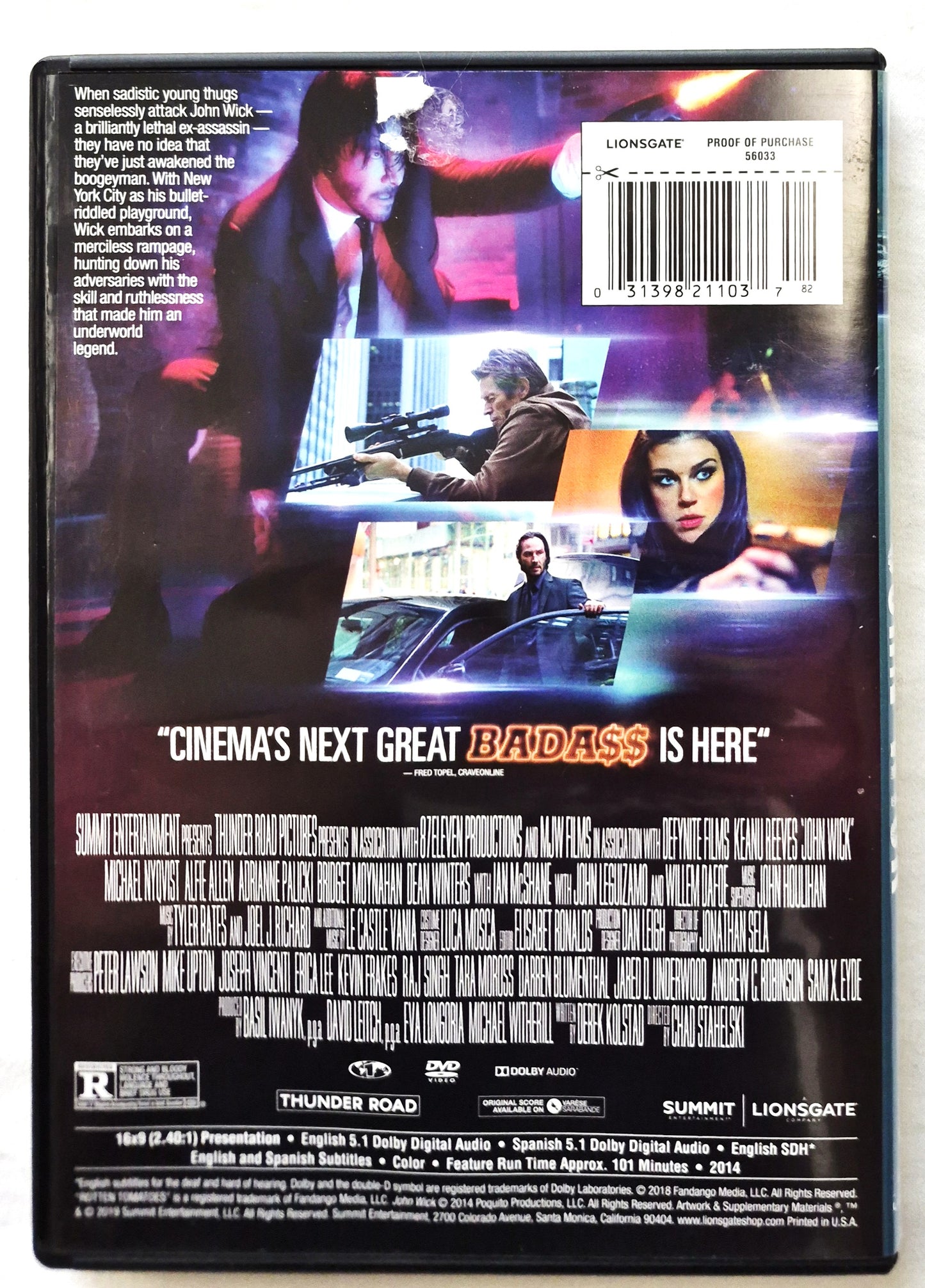 John Wick DVD Movie (Very good, 2015, Rated R, Widescreen, Thunder Road, 1 hour 41 minutes)