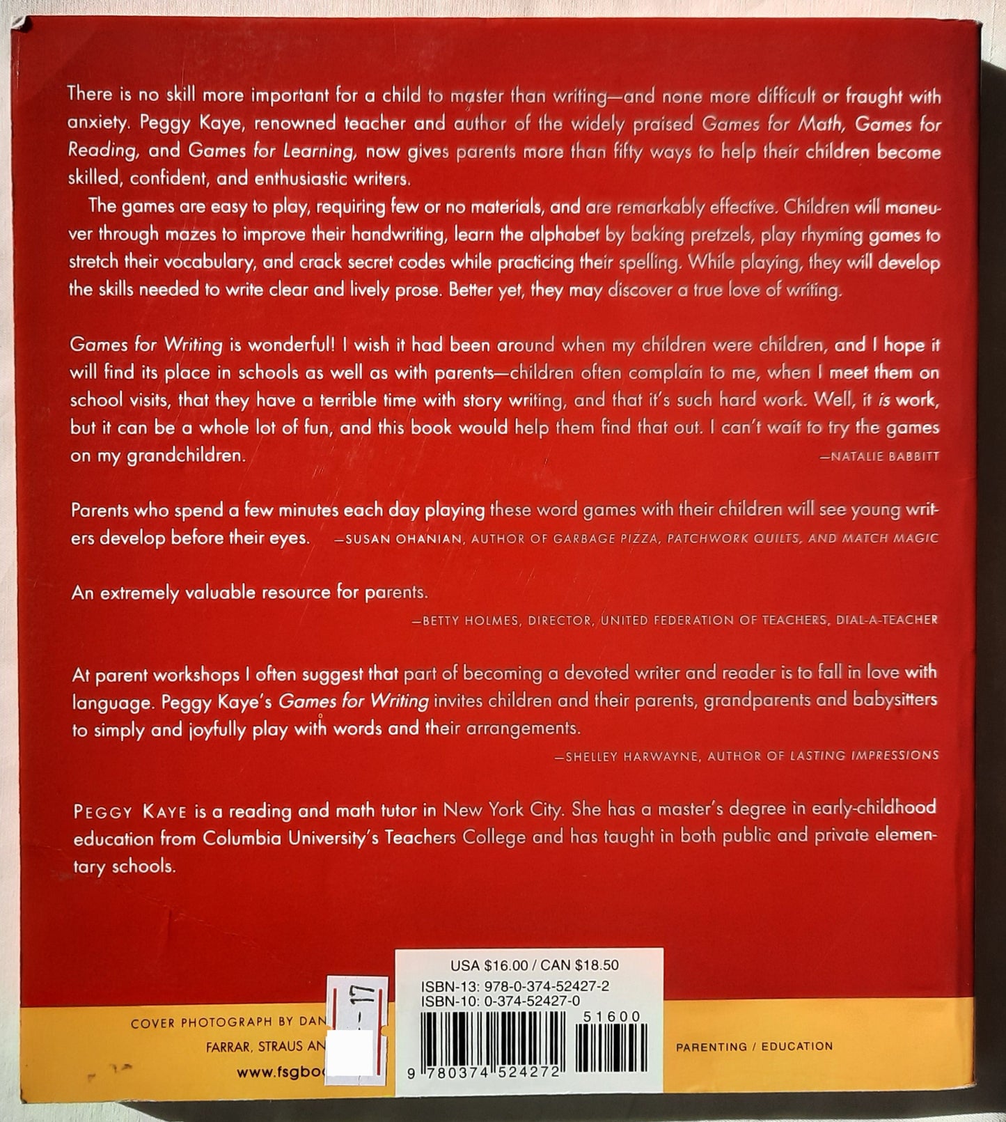 Games for Writing by Peggy Kaye (Good, 1995, Pbk, 240 pages, Farrar Straus and Giroux)