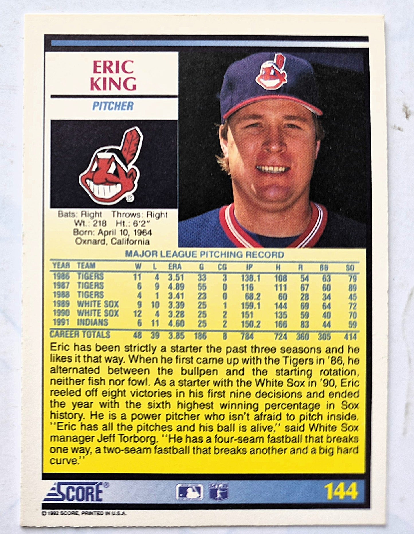 Scott Bailes California Angels Relief Pitcher 1992 Score #331 Baseballkarte (Exzellent)