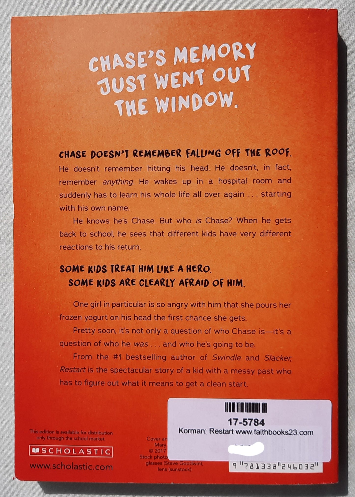 Restart by Gordon Korman (Very good, 2017, Pbk, 243 pages, Scholastic)