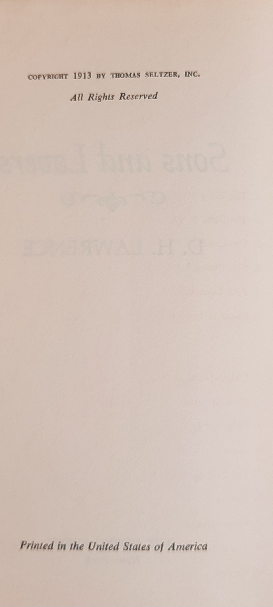 Sons and Lovers by D.H. Lawrence (Very good, 1913, HC, 436 pages, The Viking Press)