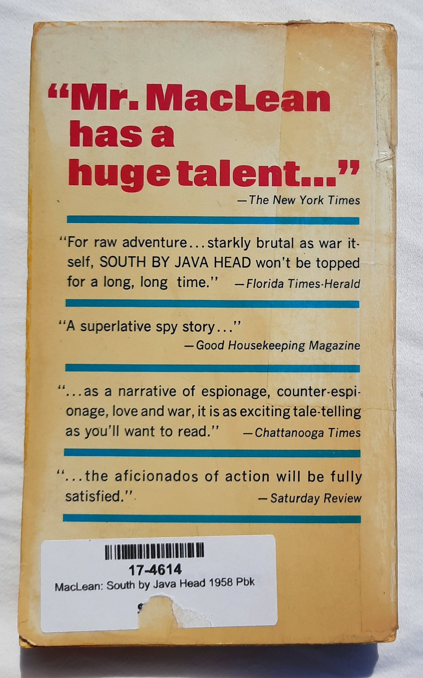 South by Java Head by Alister MacLean (Acceptable, 1958, Pbk, 288 pages, Fawcett World Library)