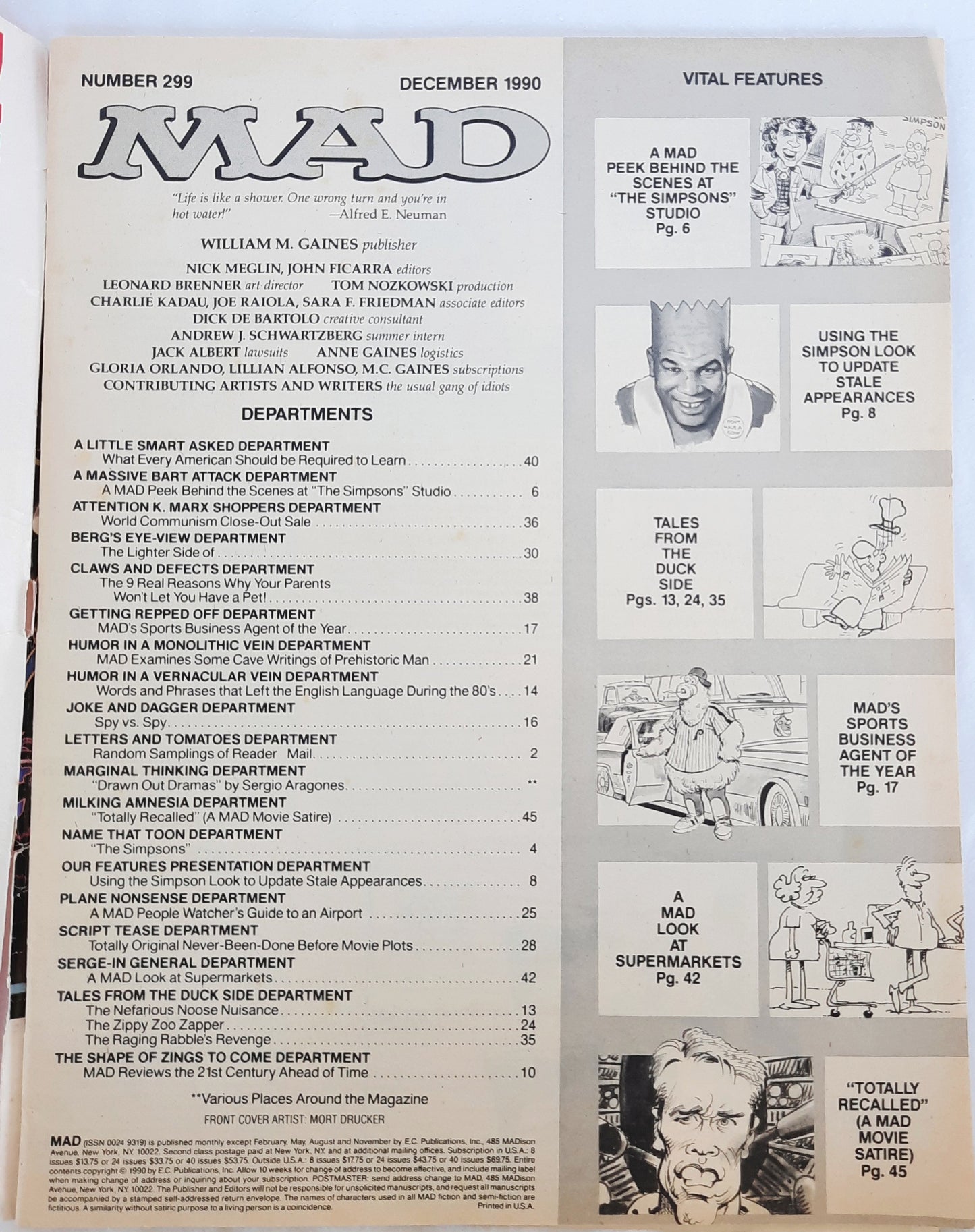 Mad Magazine No. 299 The Simpsons; Total Recall (Good, December 1990. Pbk, 48 pages)