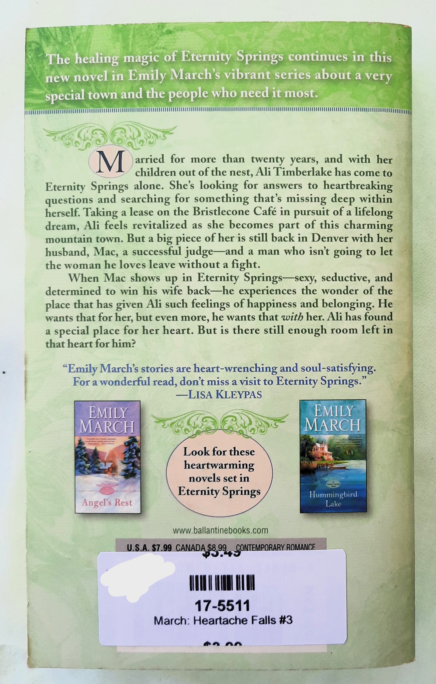 Heartache Falls by Emily March (Eternity Springs #3, Very Good, 2011, Pbk, 342 pages, Ballantine Books)