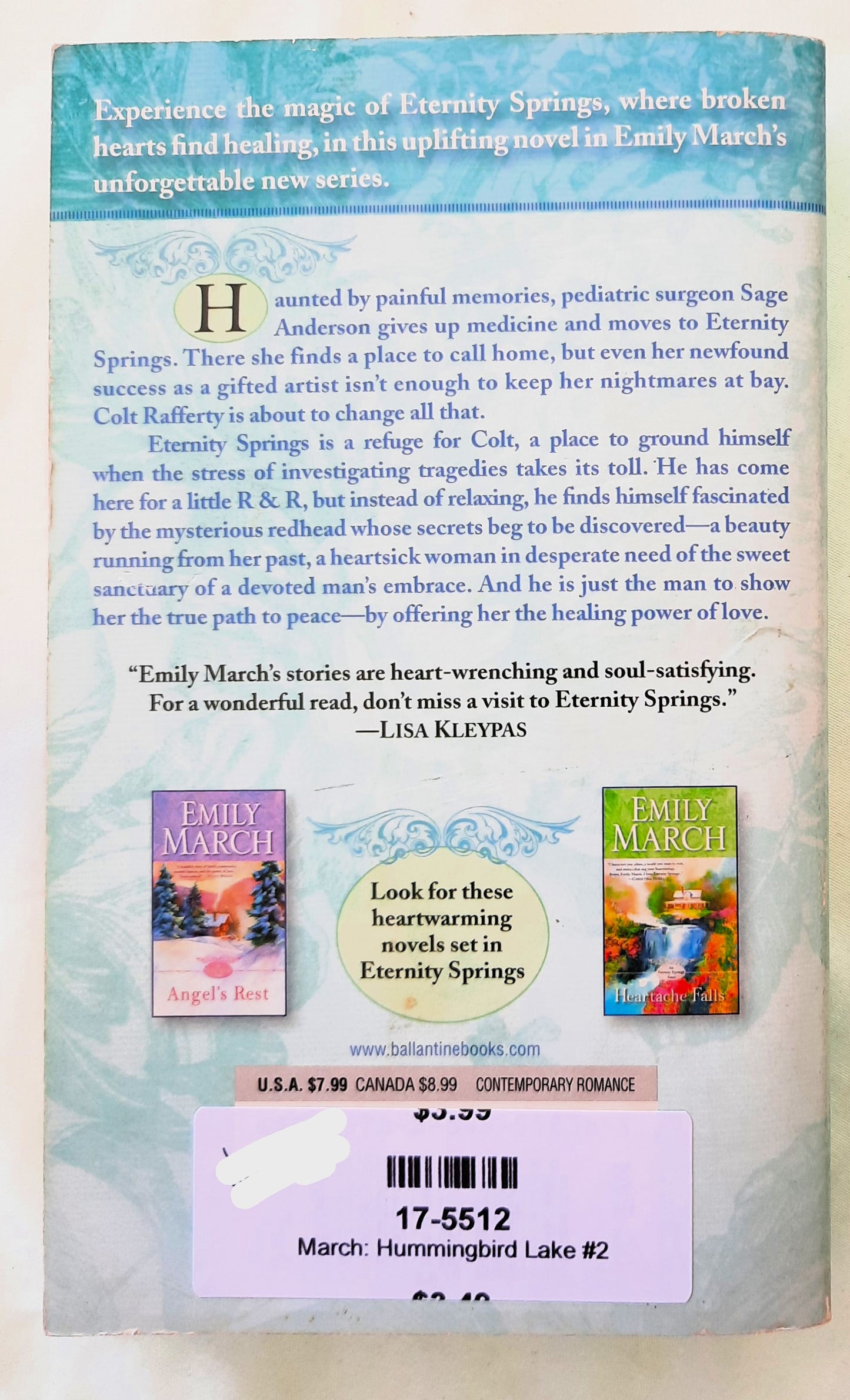 Hummingbird Lake by Emily March (Eternity Springs #2, Good, 2011, Pbk, 325 pages, Ballantine Books)