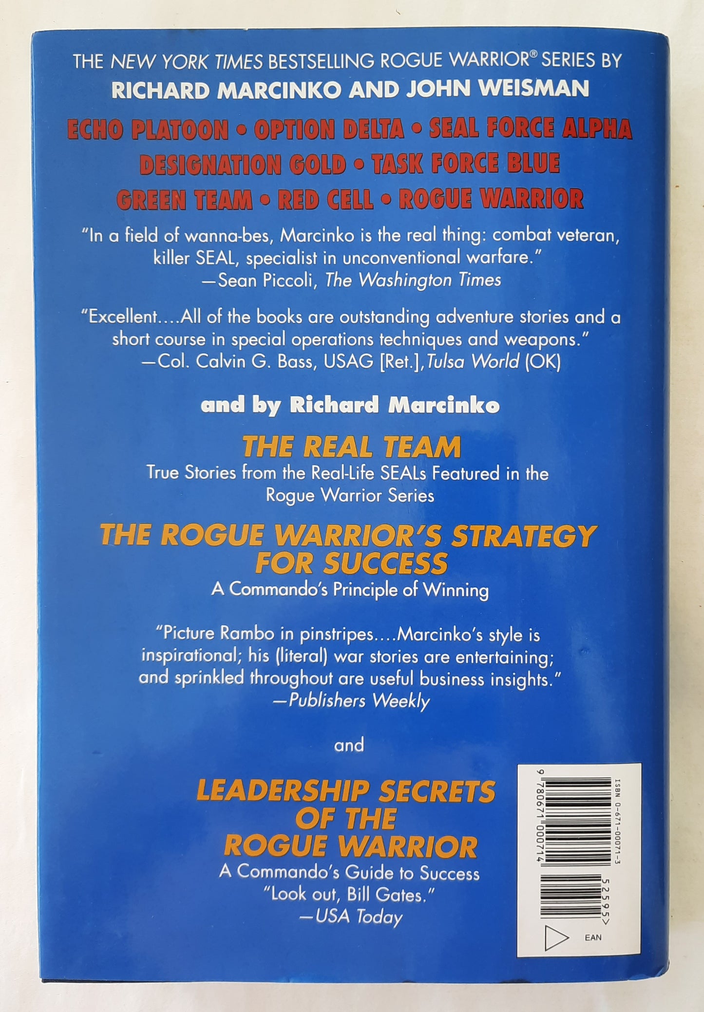 Rogue Warrior #9: Detachment Bravo by Richard Marcinko; John Weisman (Good, 2001, HC, 342 pages, Pocket Books)