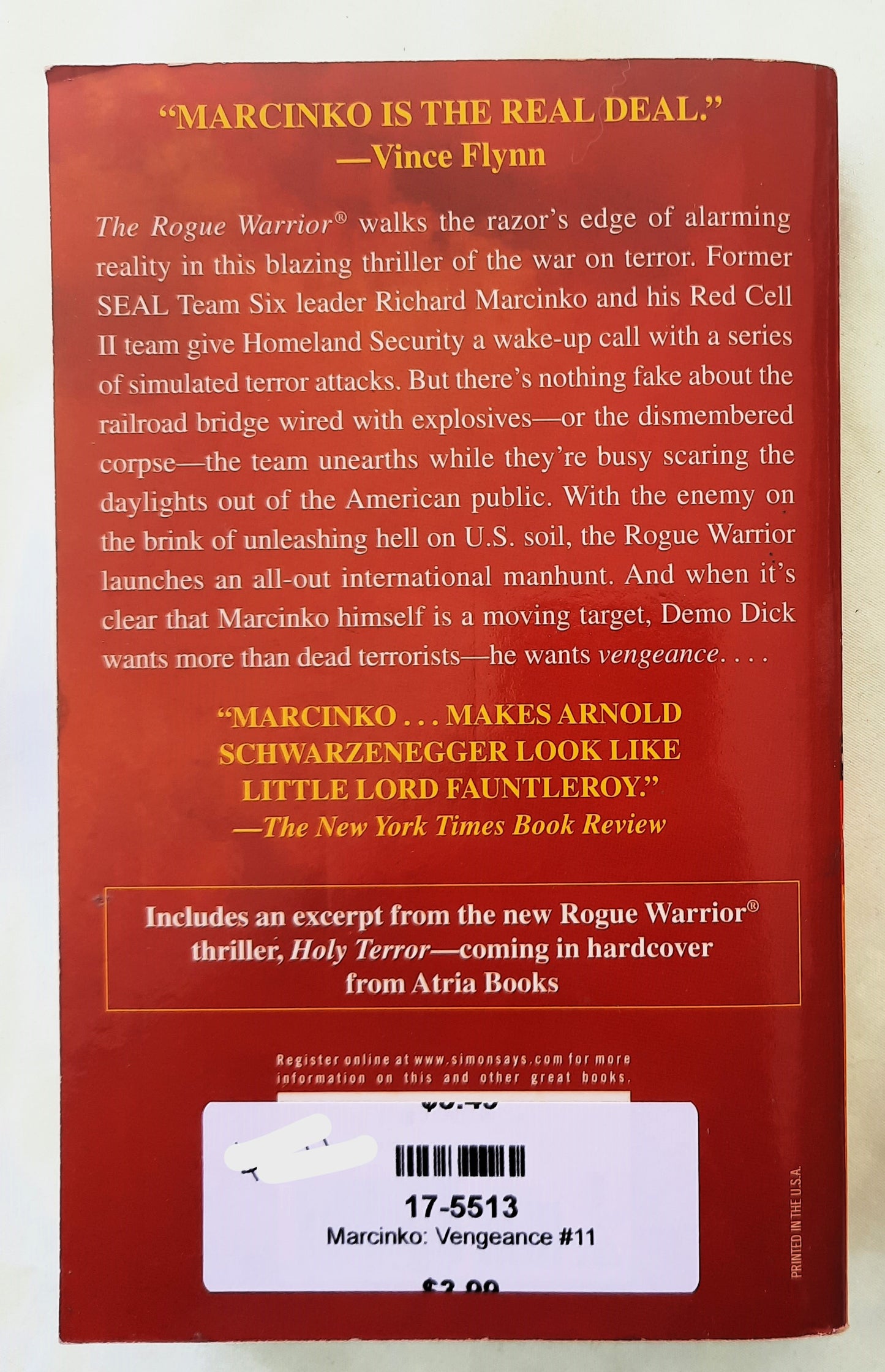 Vengeance by Richard Marcinko; Jim DeFelice (Rogue Warrior #11, Very good, 2006, Pbk, 438 pages, Atria Books)