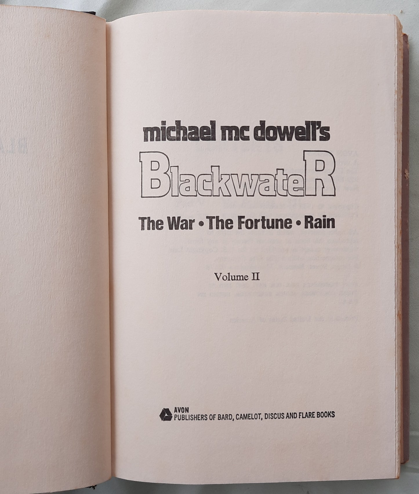Blackwater Volume II by Michael McDowell (The War/The Fortune/Rain, Good, 1983, HC, 402 pages, Avon)