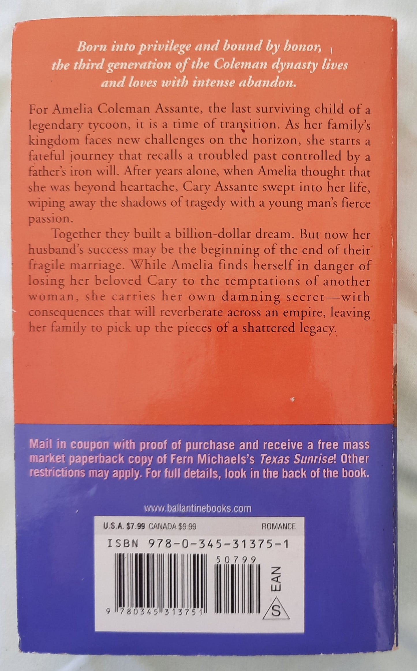 Texas Fury by Fern Michaels (Texas series #3, Good, 2011, Pbk, 499 pages, Ballantine Books)