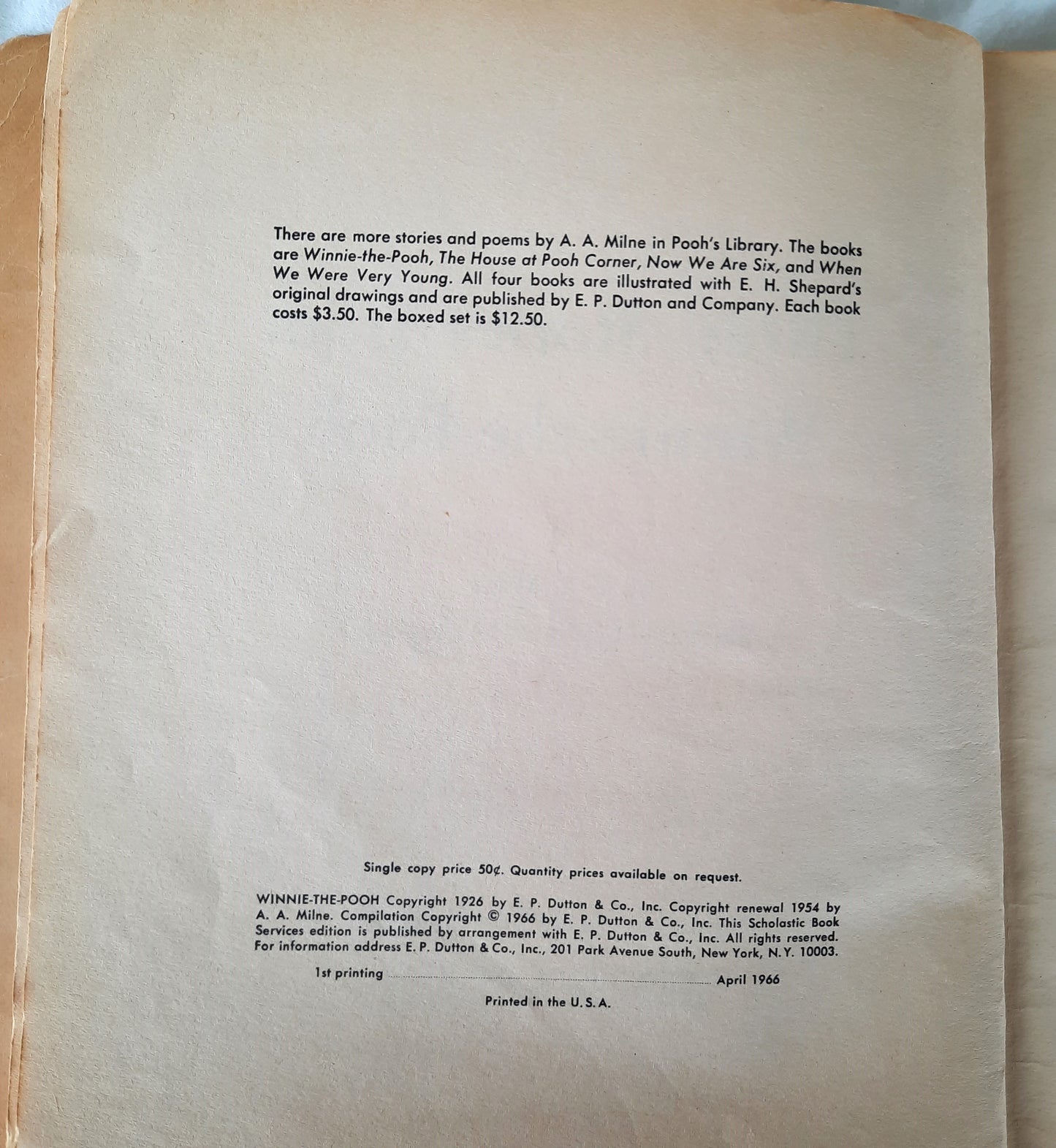 Three Stories from Winnie-the-Pooh by A.A. Milne (Acceptable, 1966, Pbk, 64 pages, Scholastic)