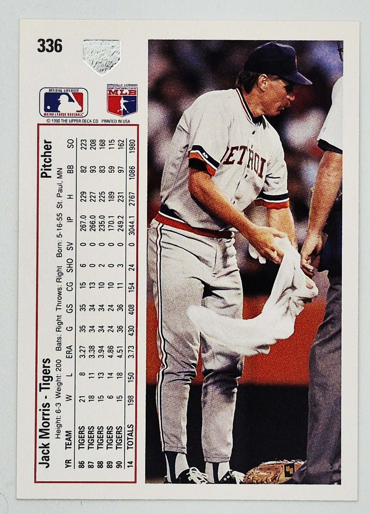 Morris Jack Detroit Tigers Pitcher #336 Upper Deck 1991 Tarjeta de Béisbol