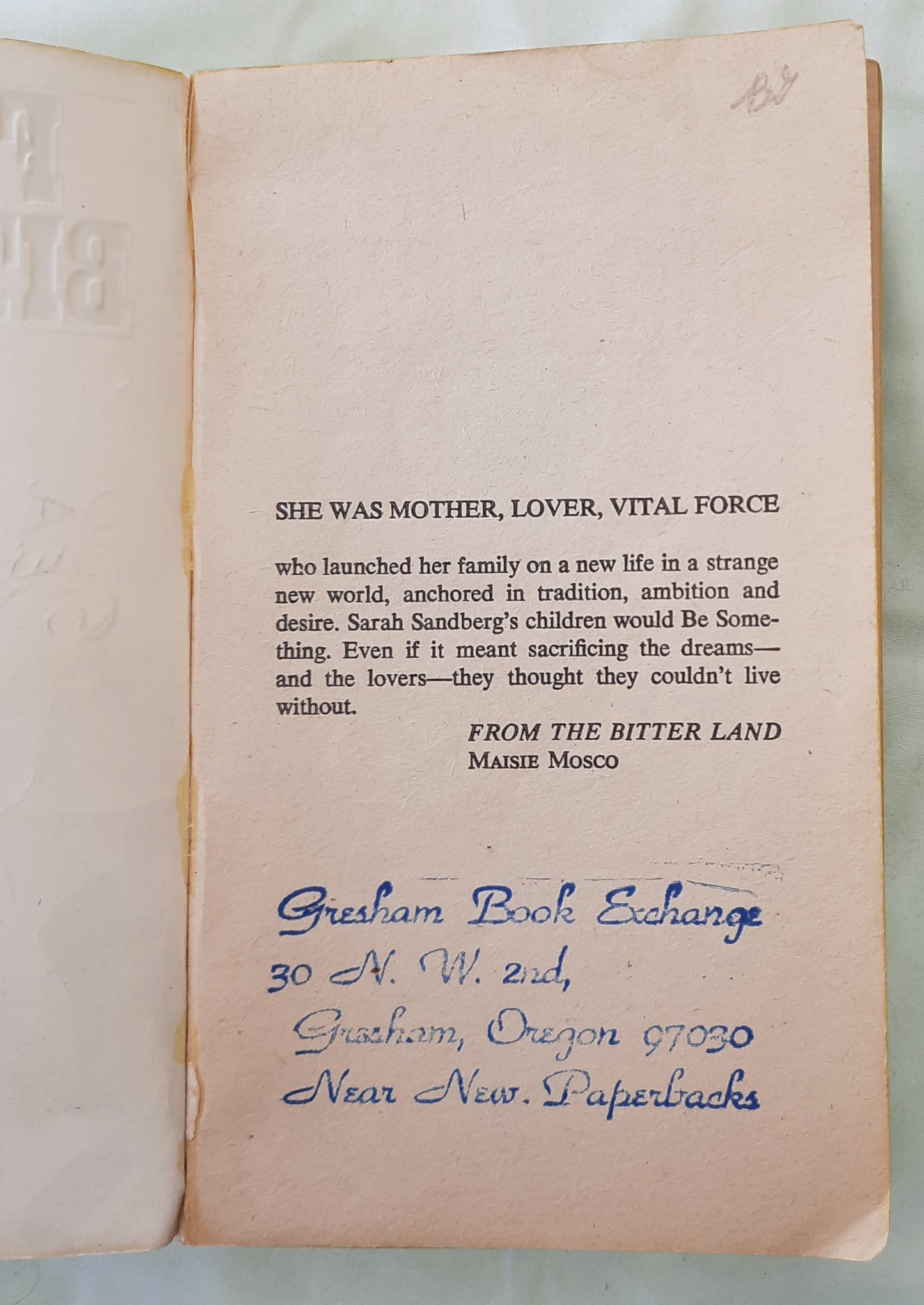 From the Bitter Land by Maisie Mosco (Good, 1981, Pbk, 322 pages, Bantam Books)