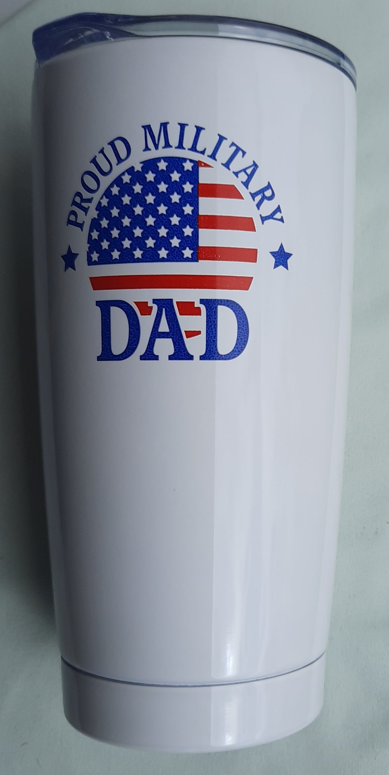 Stainless Steel Tumbler: Proud Military Dad (New, 20 ounce, White, Spice of Life)