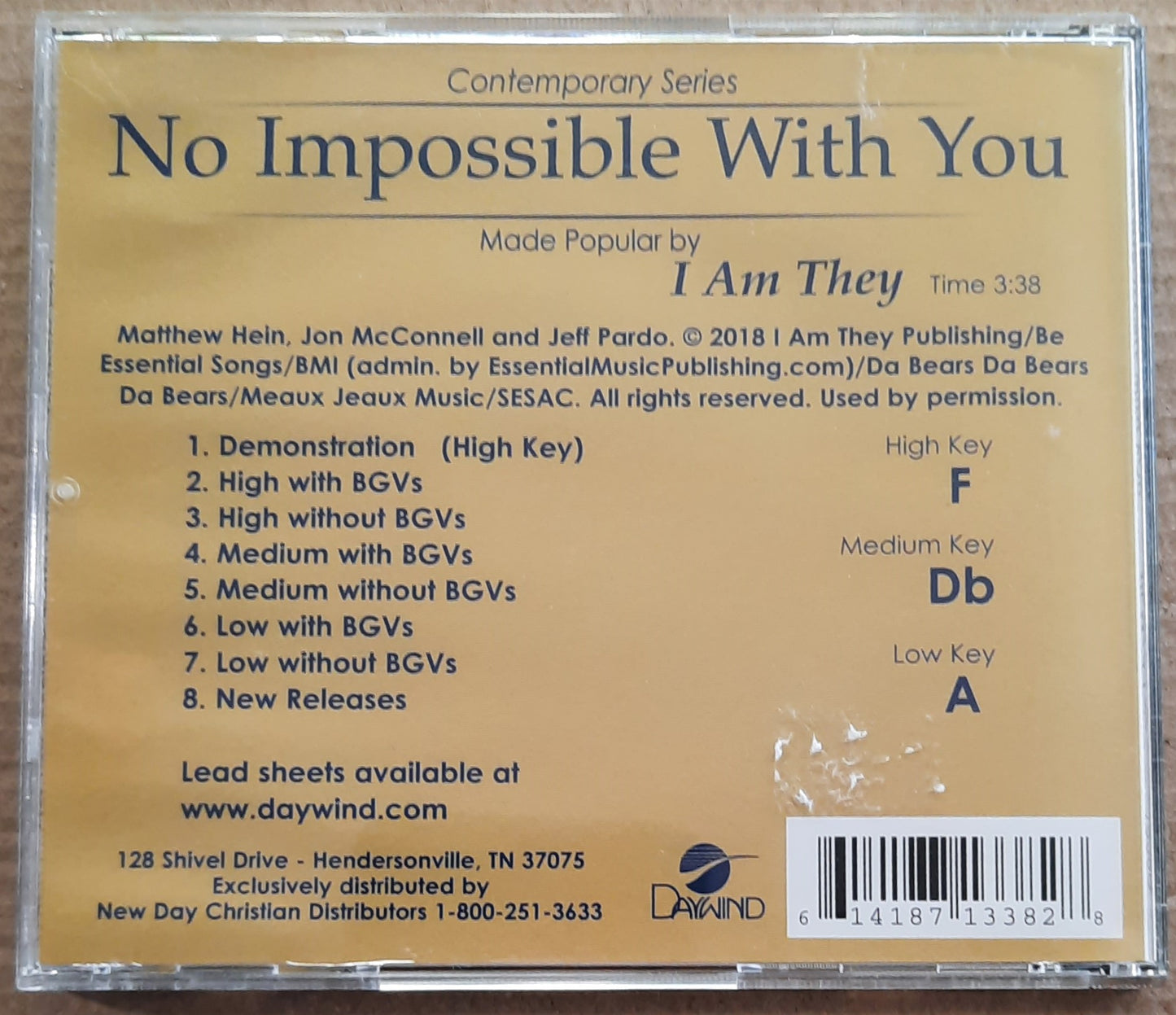 No Impossible With You Accompaniment/Performance Track I Am They (Artist) Audio CD 2020