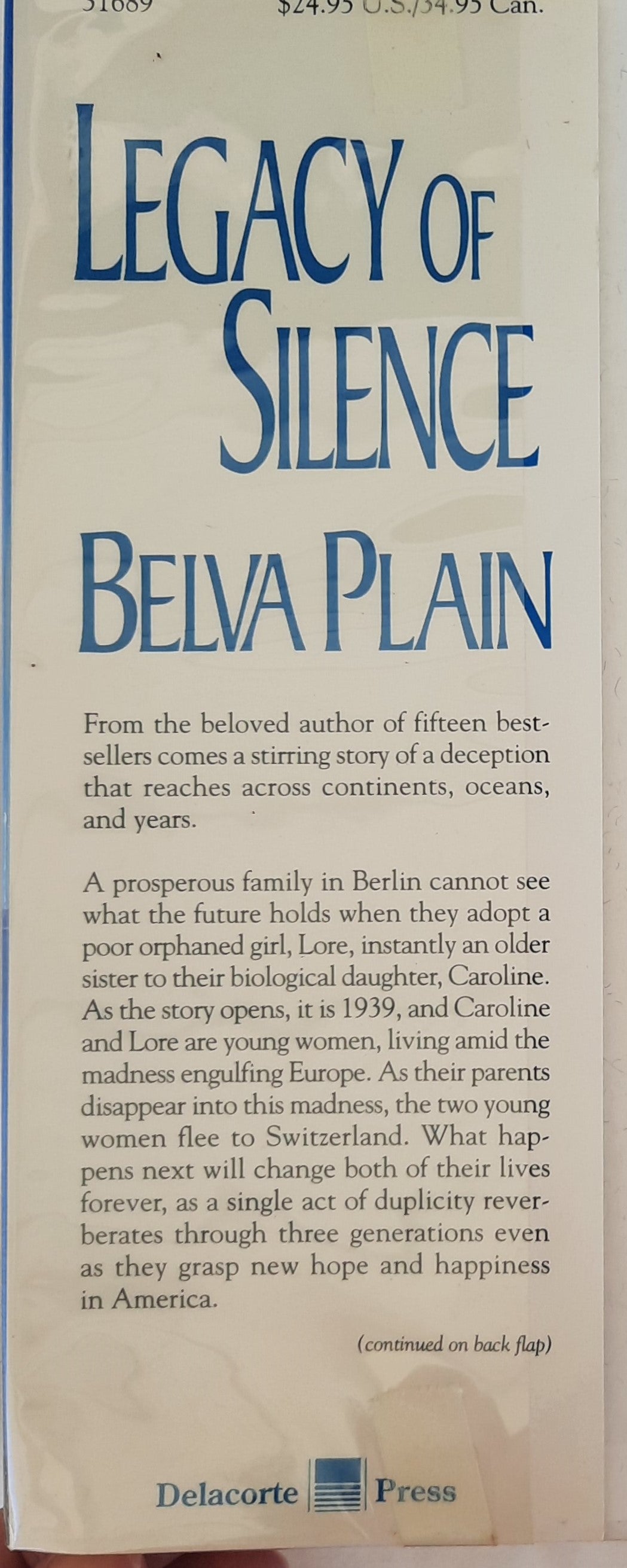 Legacy of Silence by Belva Plain (Good, 1998, HC, 344 pages, Delacorte Press)