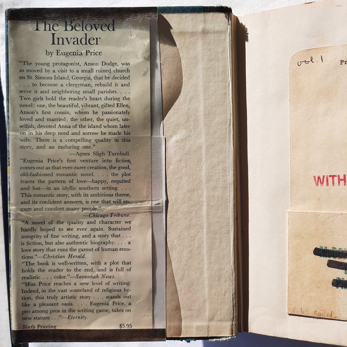 The Beloved Invader by Eugenia Price (Good, 1965, HC, 284 pages, J.B. Lippincott Co.)