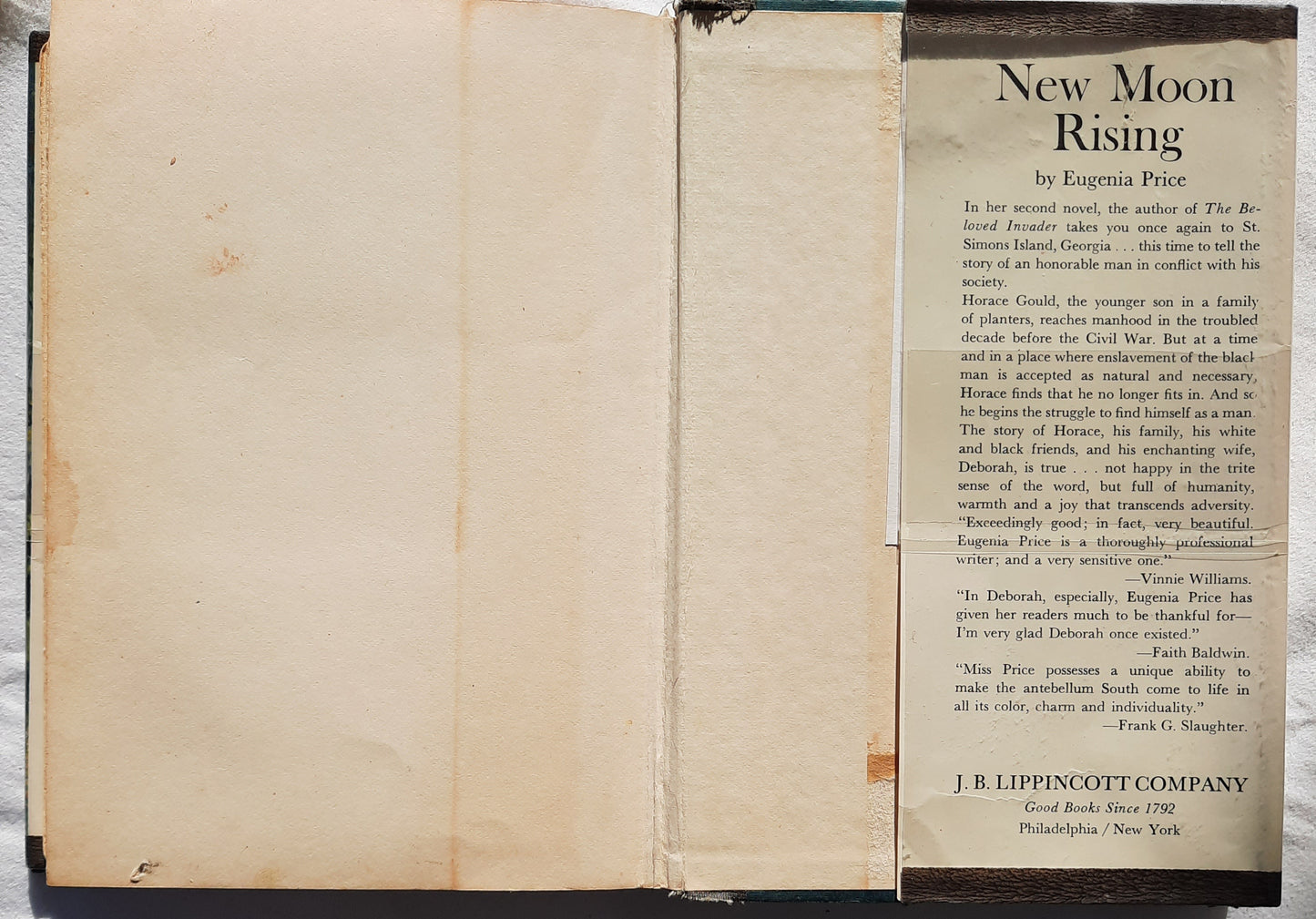 The Beloved Invader by Eugenia Price (Good, 1965, HC, 284 pages, J.B. Lippincott Co.)