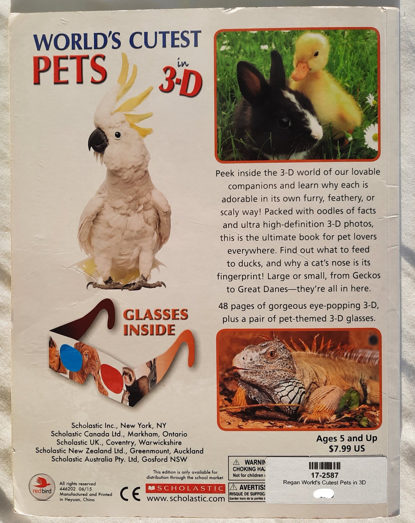 World's Cutest Pets in 3D by Lisa Regan (Good, 2015, Pbk, 49 pages, Scholastic)