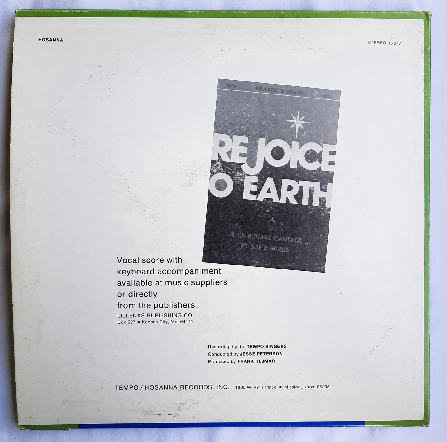 Hosanna Rejoice, O Earth A Christmas Cantata by Joe E. Parks Collectible LP Vinyl Record (Very good)