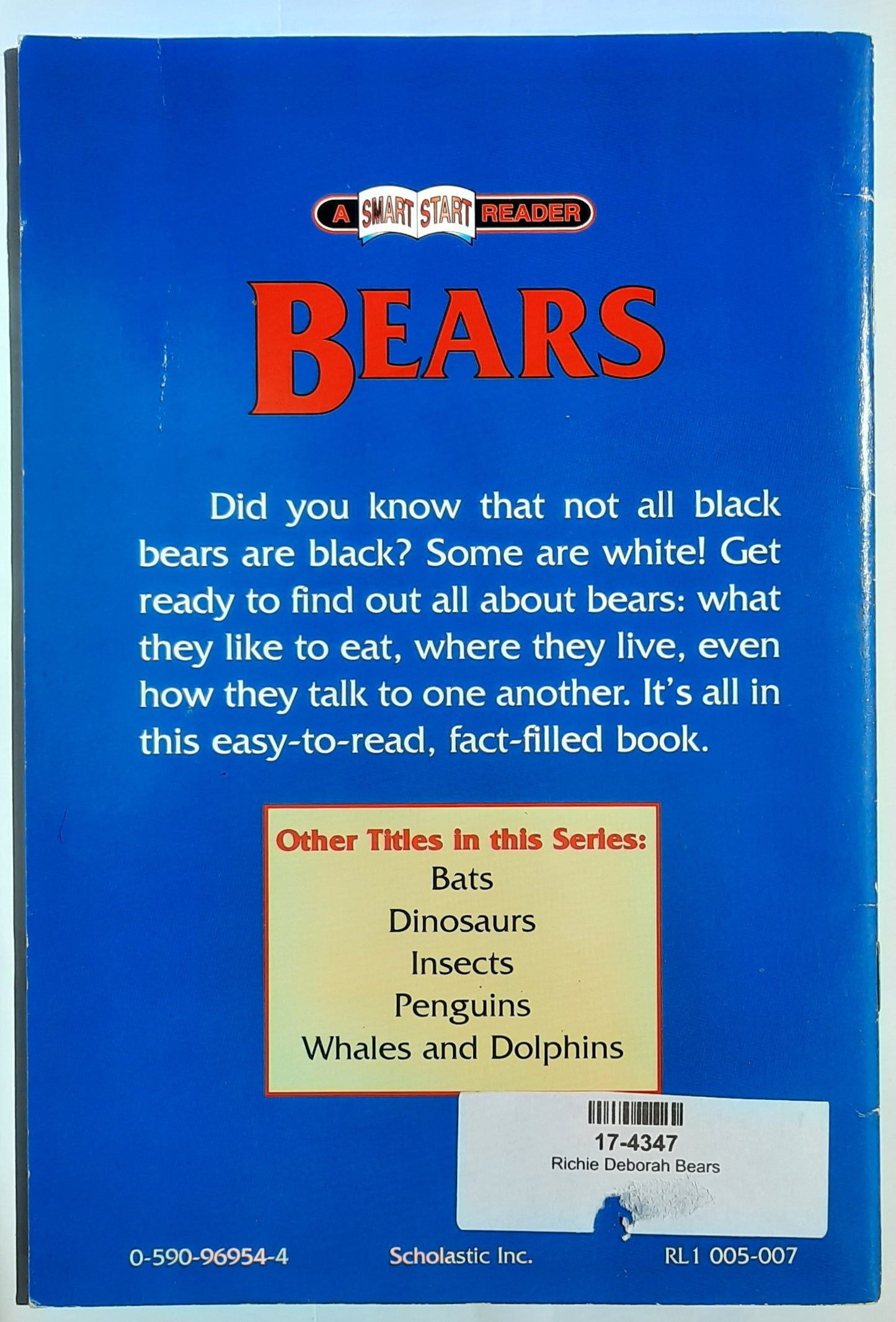 Bears by Deborah Richie (A Smart Start Reader, Very Good, 1996, Pbk, Scholastic)
