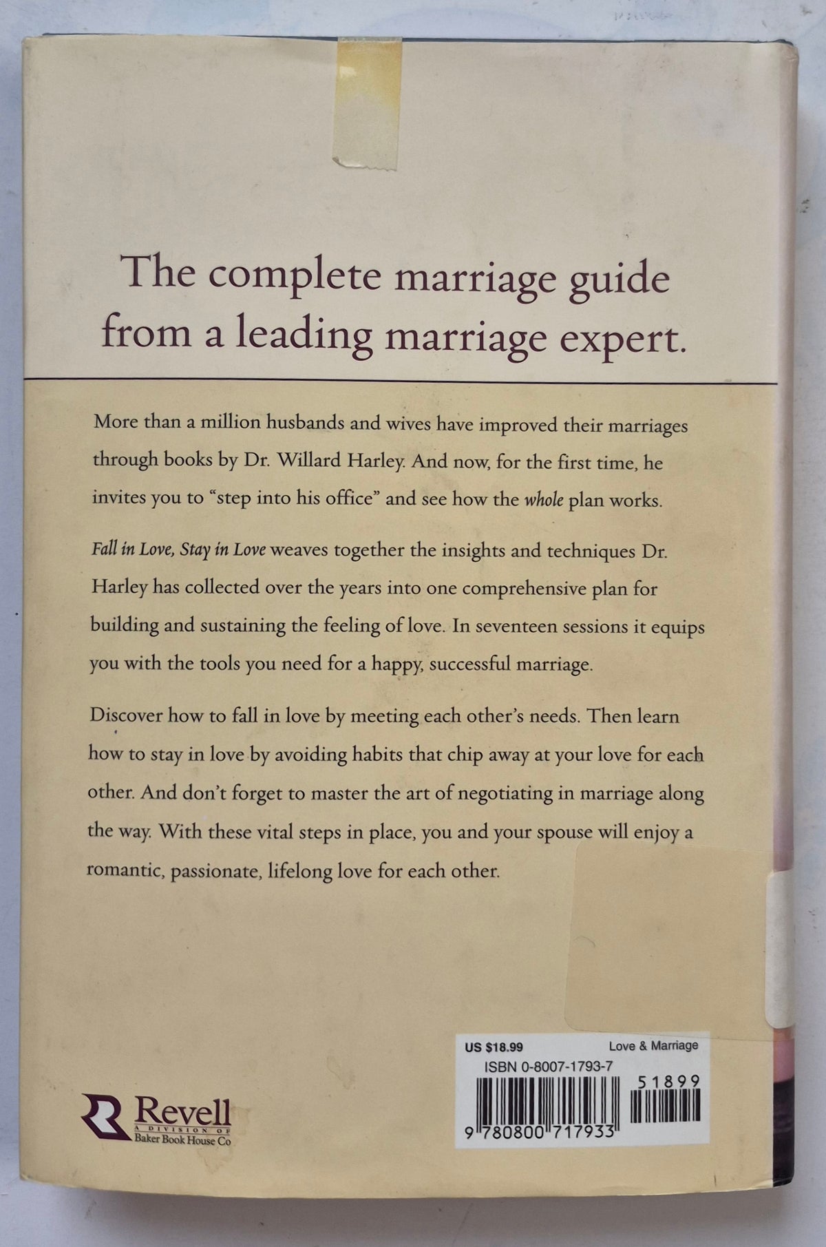 Fall in Love Stay in Love by Willard F. Harley, Jr. (Very good, 2001, HC, 250 pgs, Revell)
