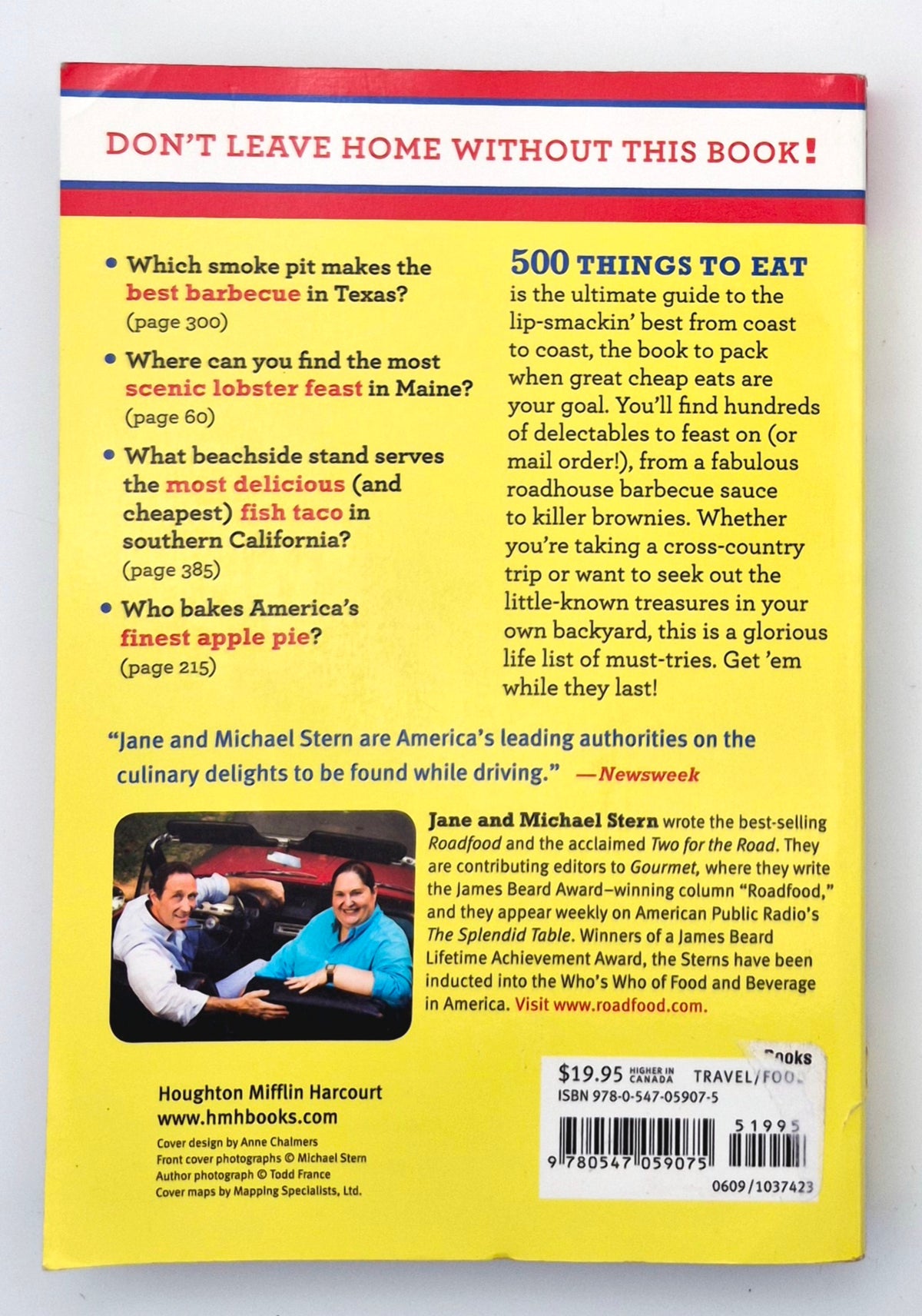 500 Things to Eat Before It's Too Late and the Very Best Places to Eat Them by Jane & Michael Stern (Very good, 2009, Pbk, 45 pgs, Housson Mifflin Harcourt)