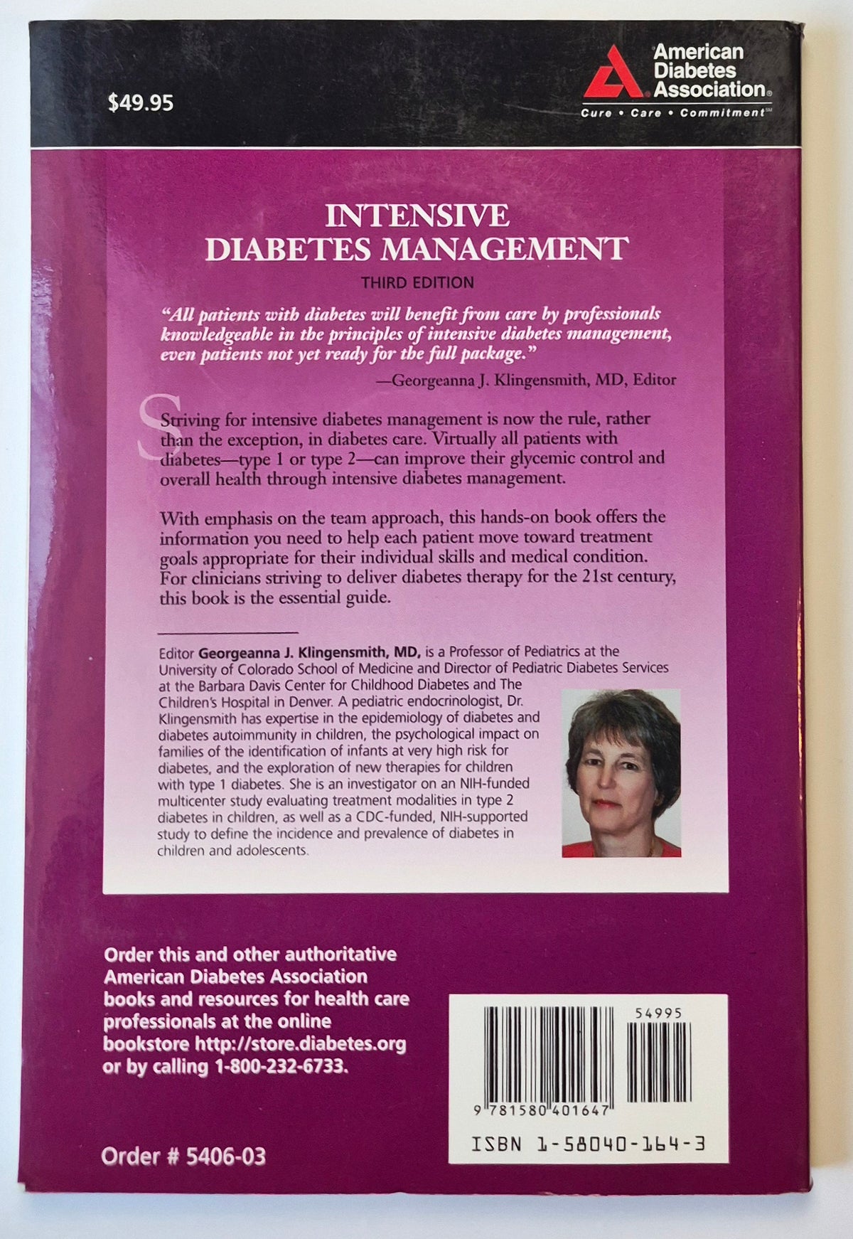 Intensive Diabetes Management Third Edition by Georgeanna Klingersmith (Very good, 2003, Pbk, 161 pgs, American Diabetes Assn.)