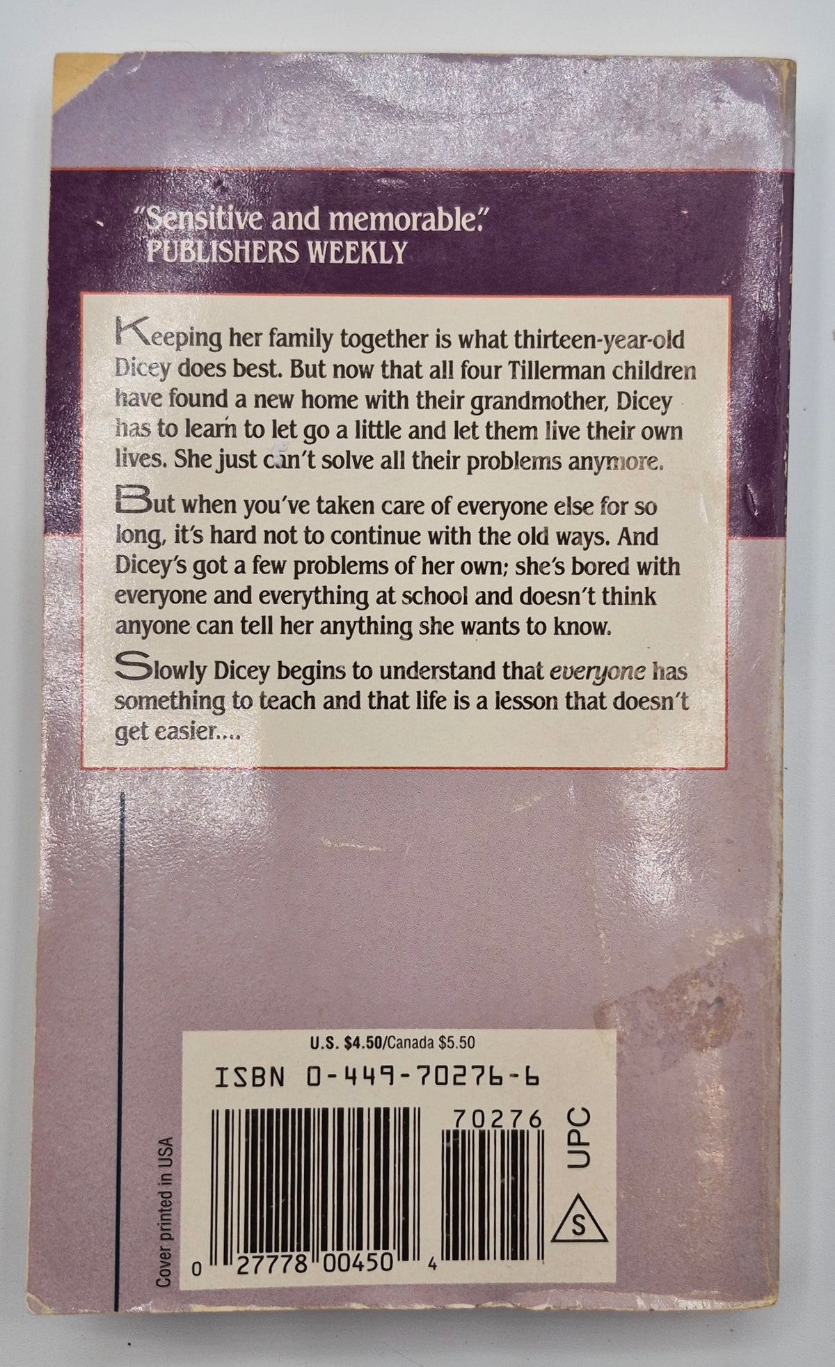 Dicey's Song by Cynthia Voight (The Tillermans #2, Good, 1984, Pbk, 211 pgs, Fawcett Juniper)