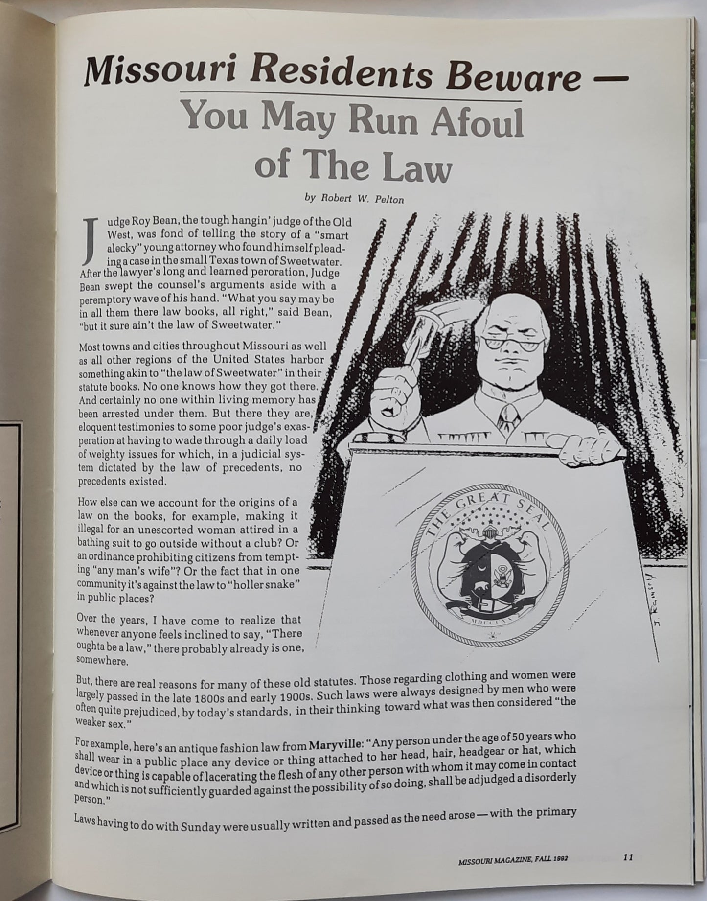 Missouri Magazine Fall 1992 edited by Tony Nolan Adrignola (Very good, 1992, Pbk, 48 pages, ADmore Publishing)