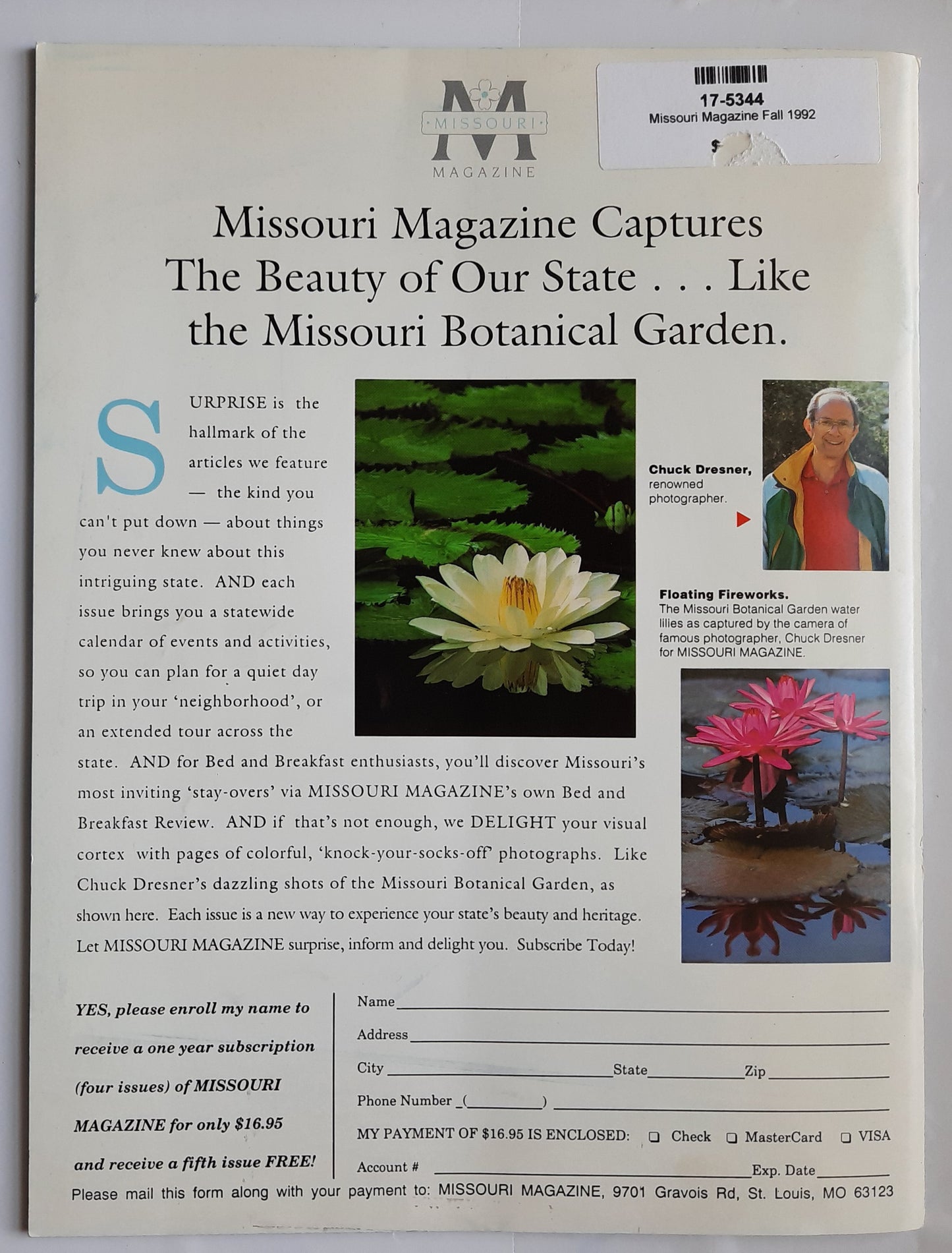Missouri Magazine Fall 1992 edited by Tony Nolan Adrignola (Very good, 1992, Pbk, 48 pages, ADmore Publishing)