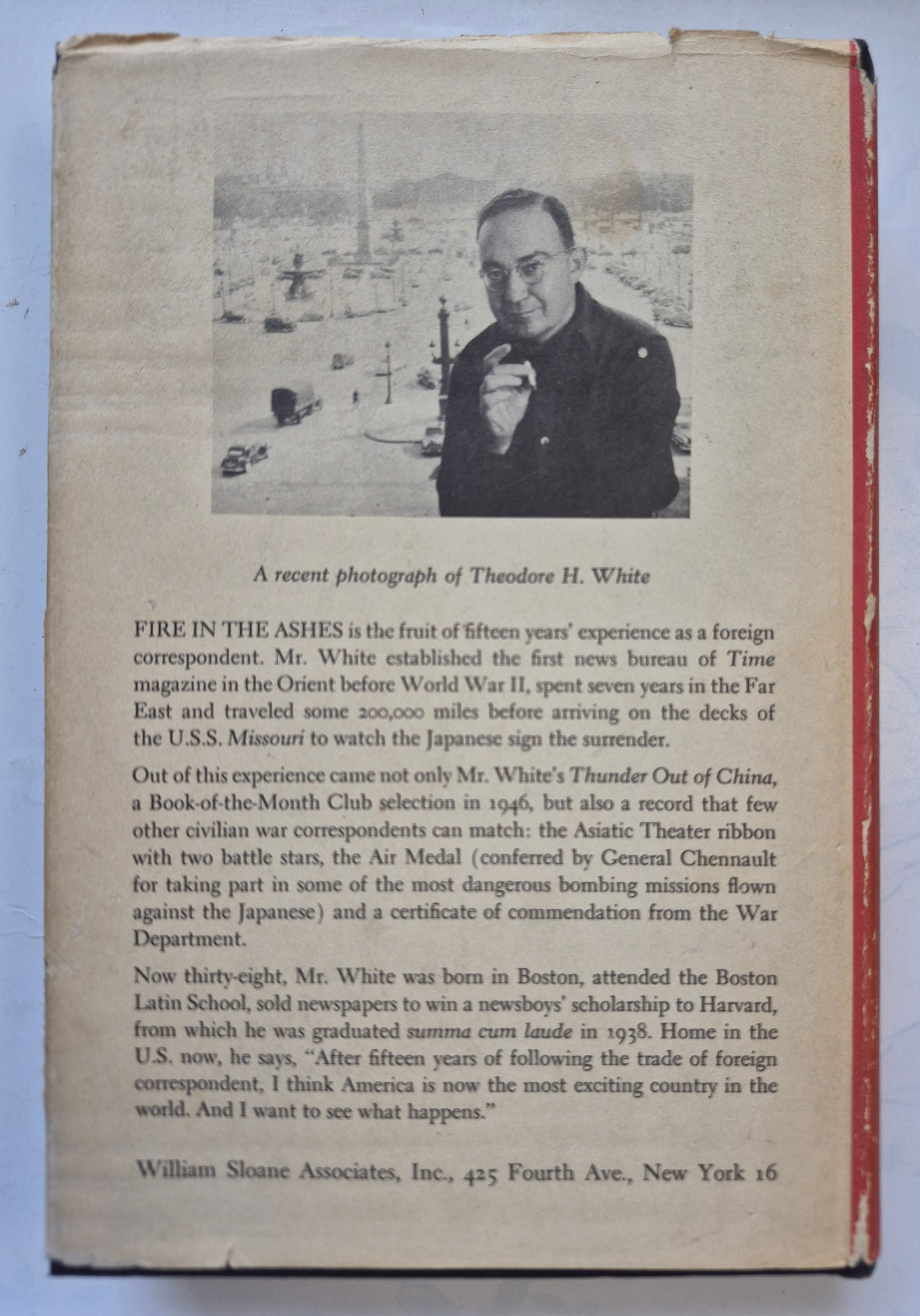 Fire in the Ashes by Theodore H. White -Good, 1953, HC, 405 pgs, William Sloane Assc.