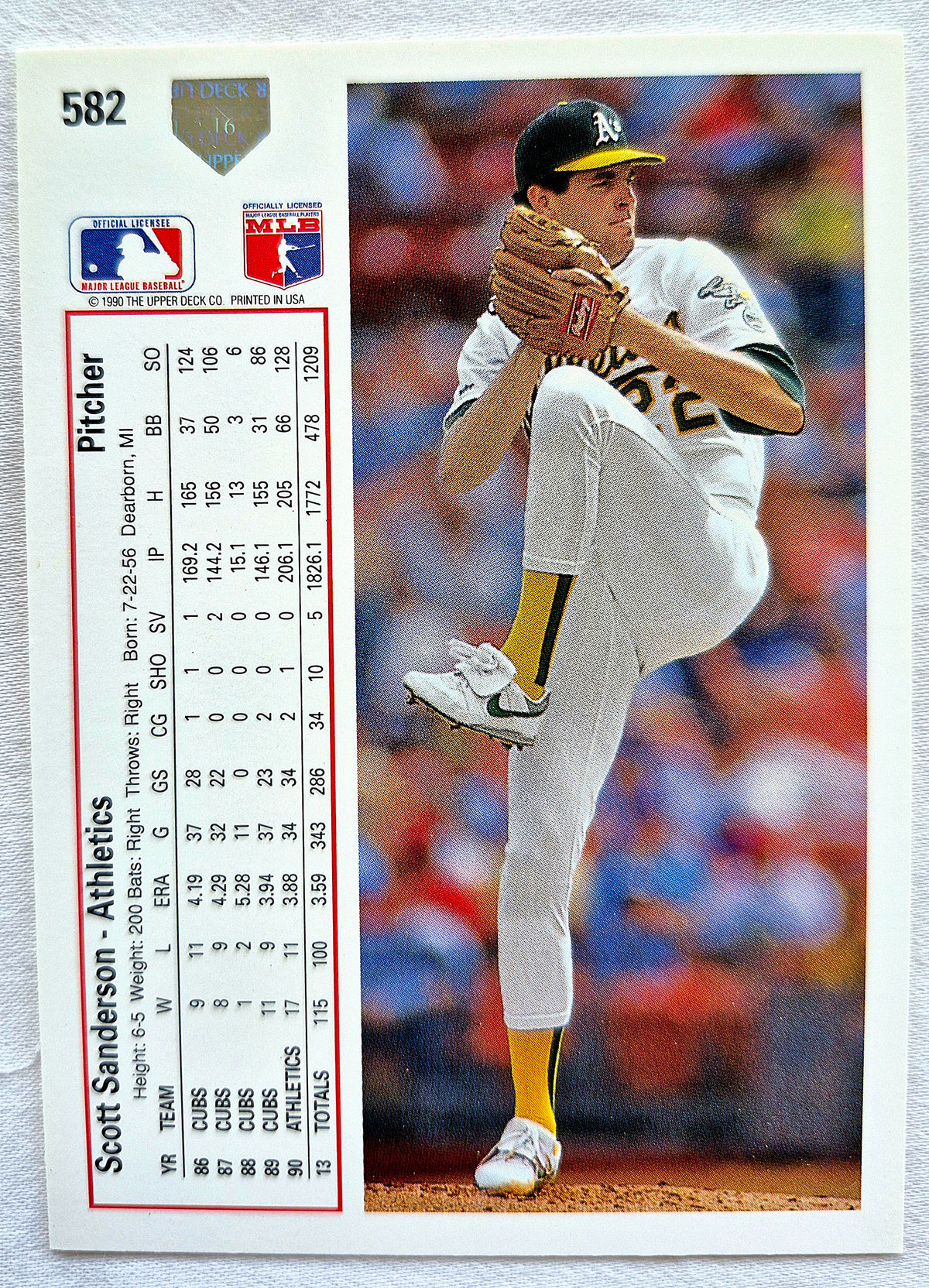 Sanderson Scott Oakland Athletics #582 Pitcher Upper Deck 1991 Baseball Card
