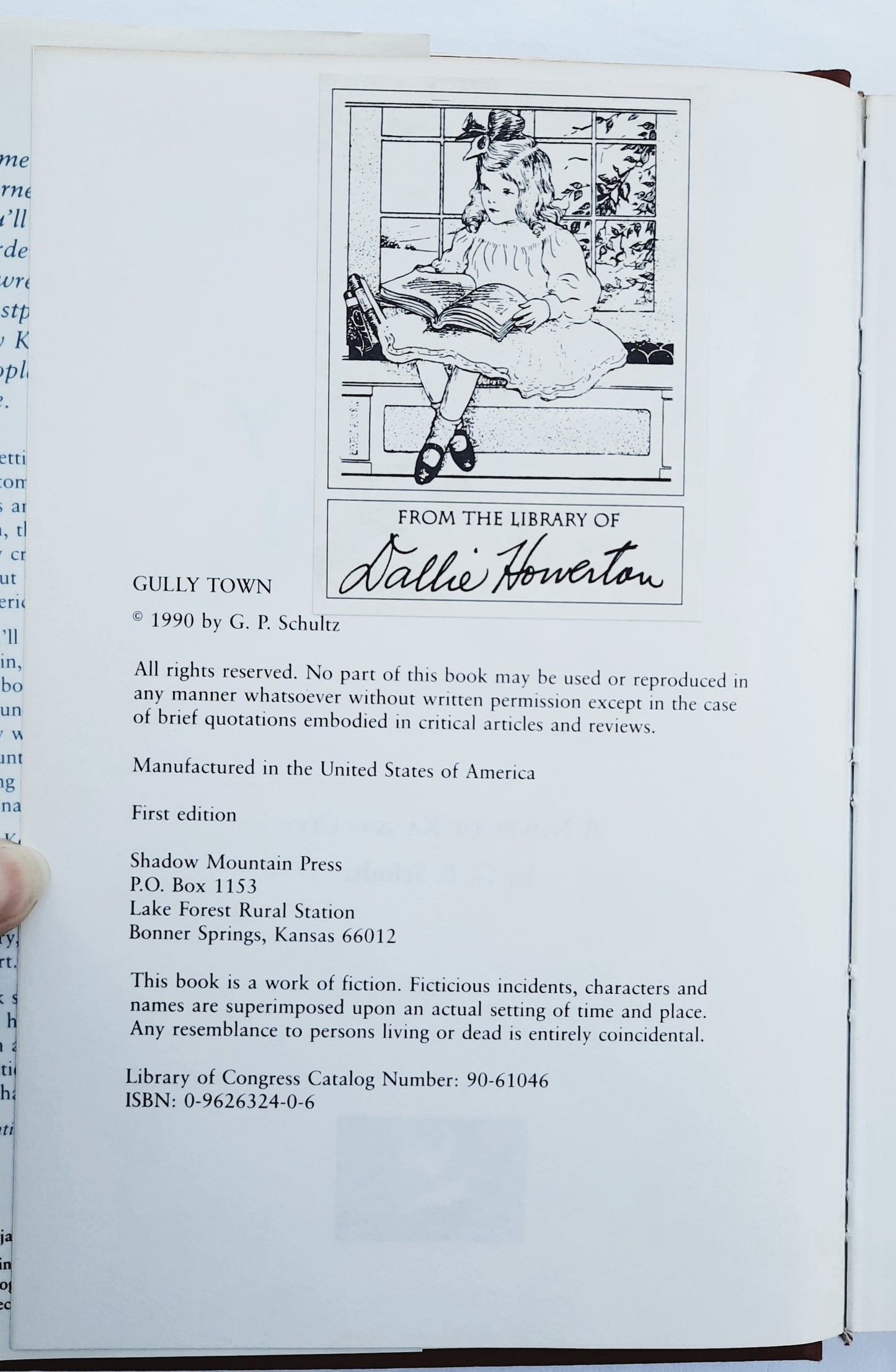 Gully Town: A Novel of Kansas City by G. P. Schultz (Very good, 1990, HC, Shadow Mountain Press, 332 pages, signed by the Author)