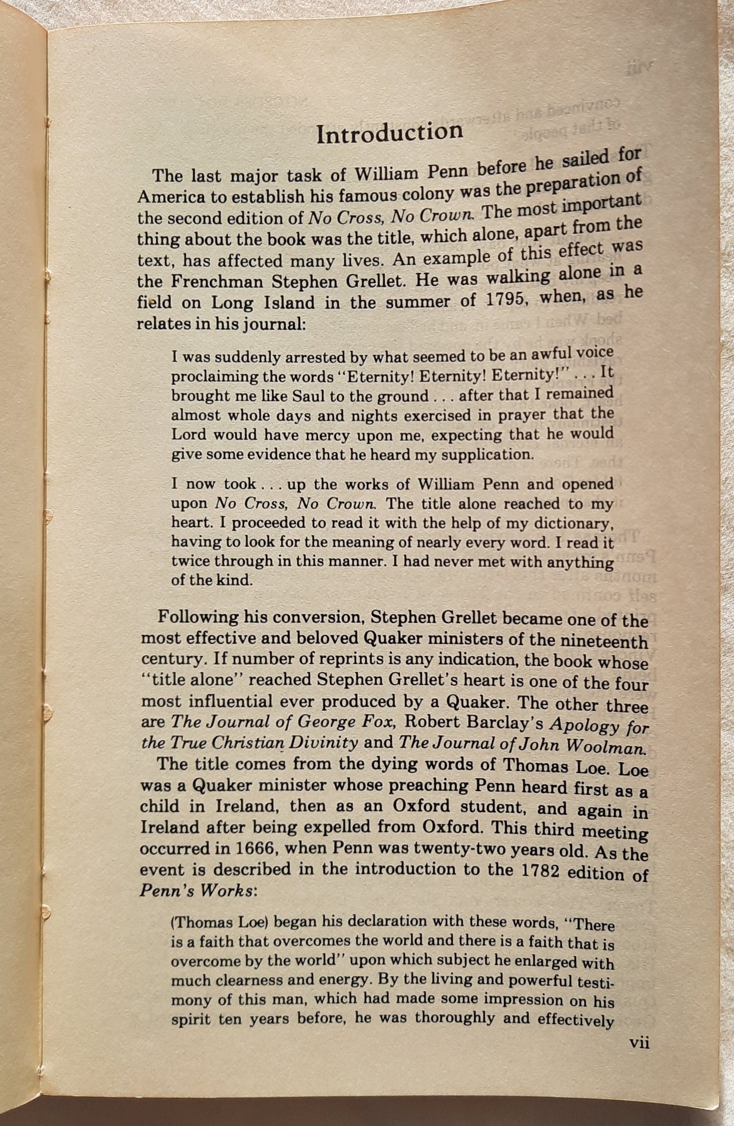 No Cross, No Crown by William Penn; edited by Ronald Selleck (Good, 1981, Pbk, 156 pages, Friends United Press)