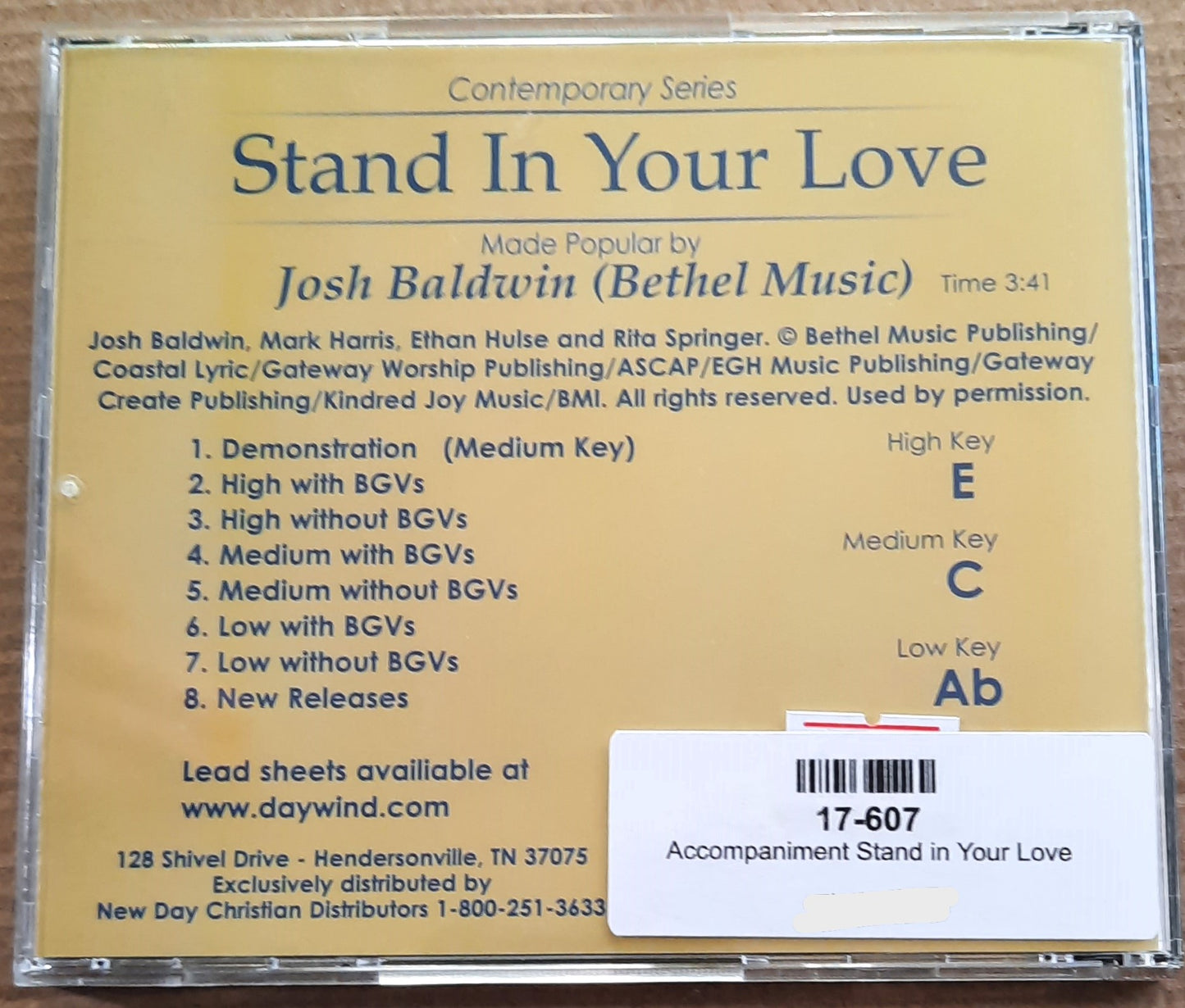 Stand In Your Love Accompaniment/Performance Track (Josh Baldwin) Audio CD 2018