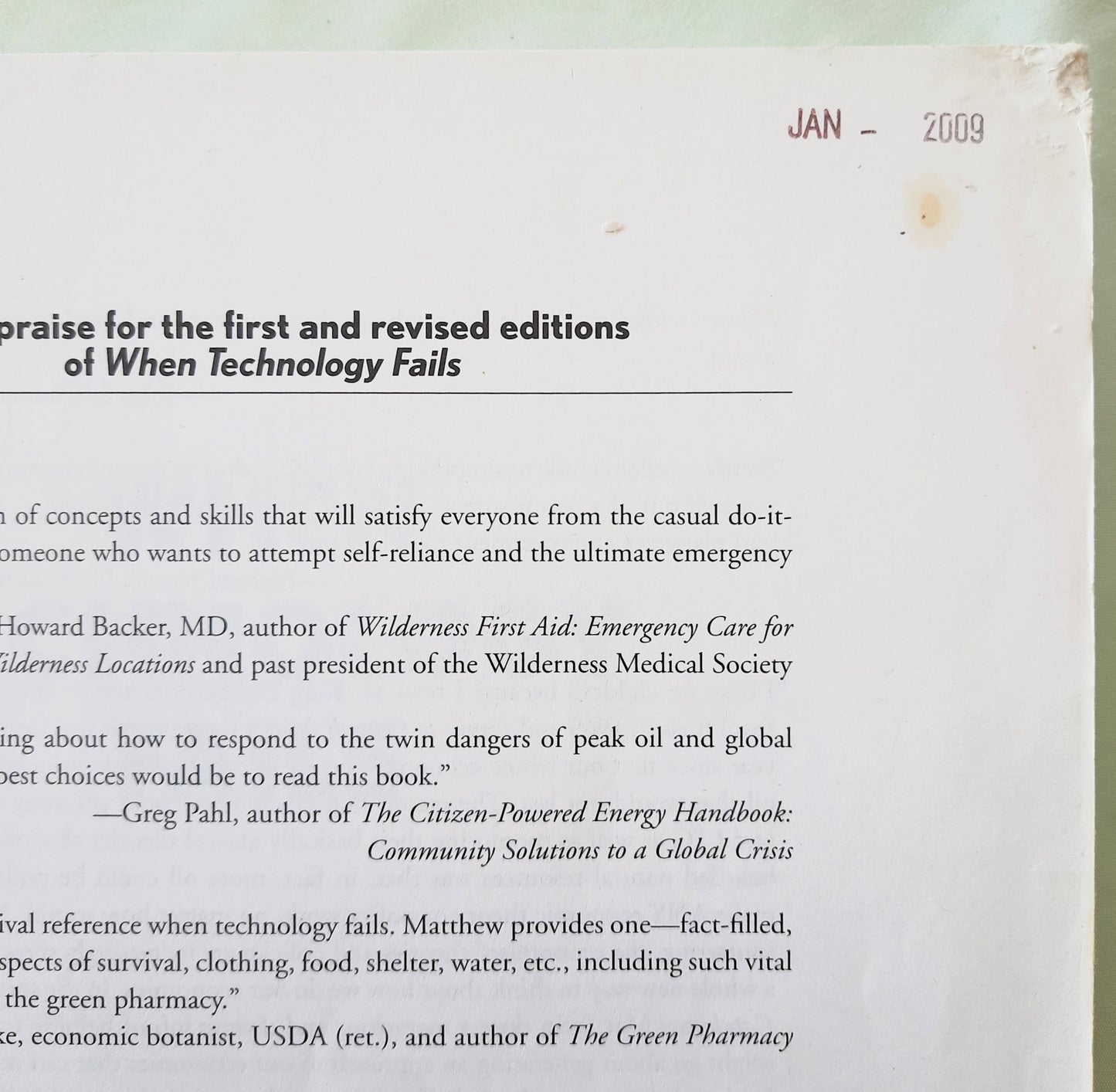 When Technology Fails by Matthew Stein (Good, 2008, Pbk, 493 pages, Chelsea Green Publishing)