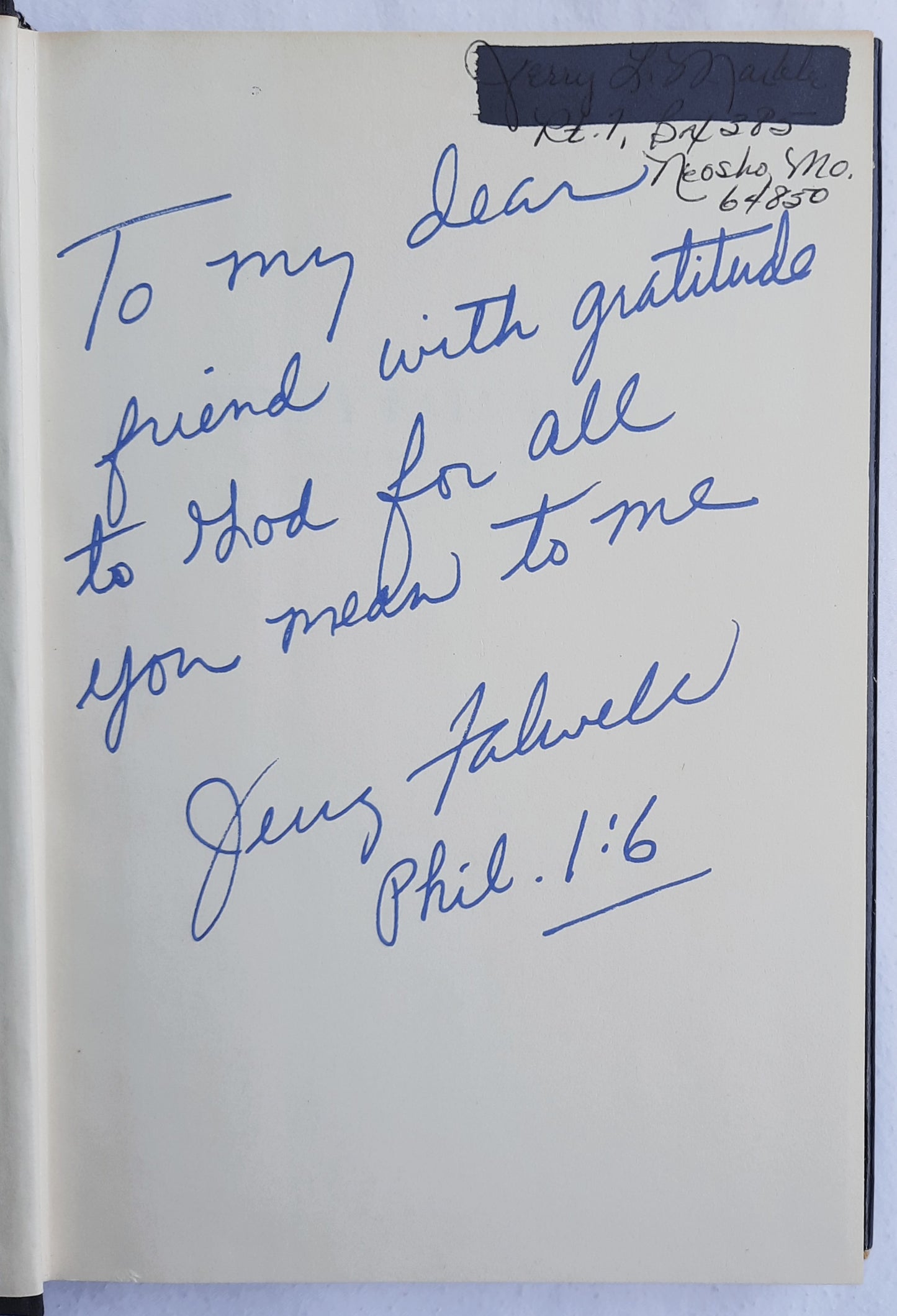 Jerry Falwell: A Flame for God by Gerald Strober; Ruth Tomczak (Very good, 1979, HC, 188 pages, Thomas Nelson, inscription by Jerry Falwell)