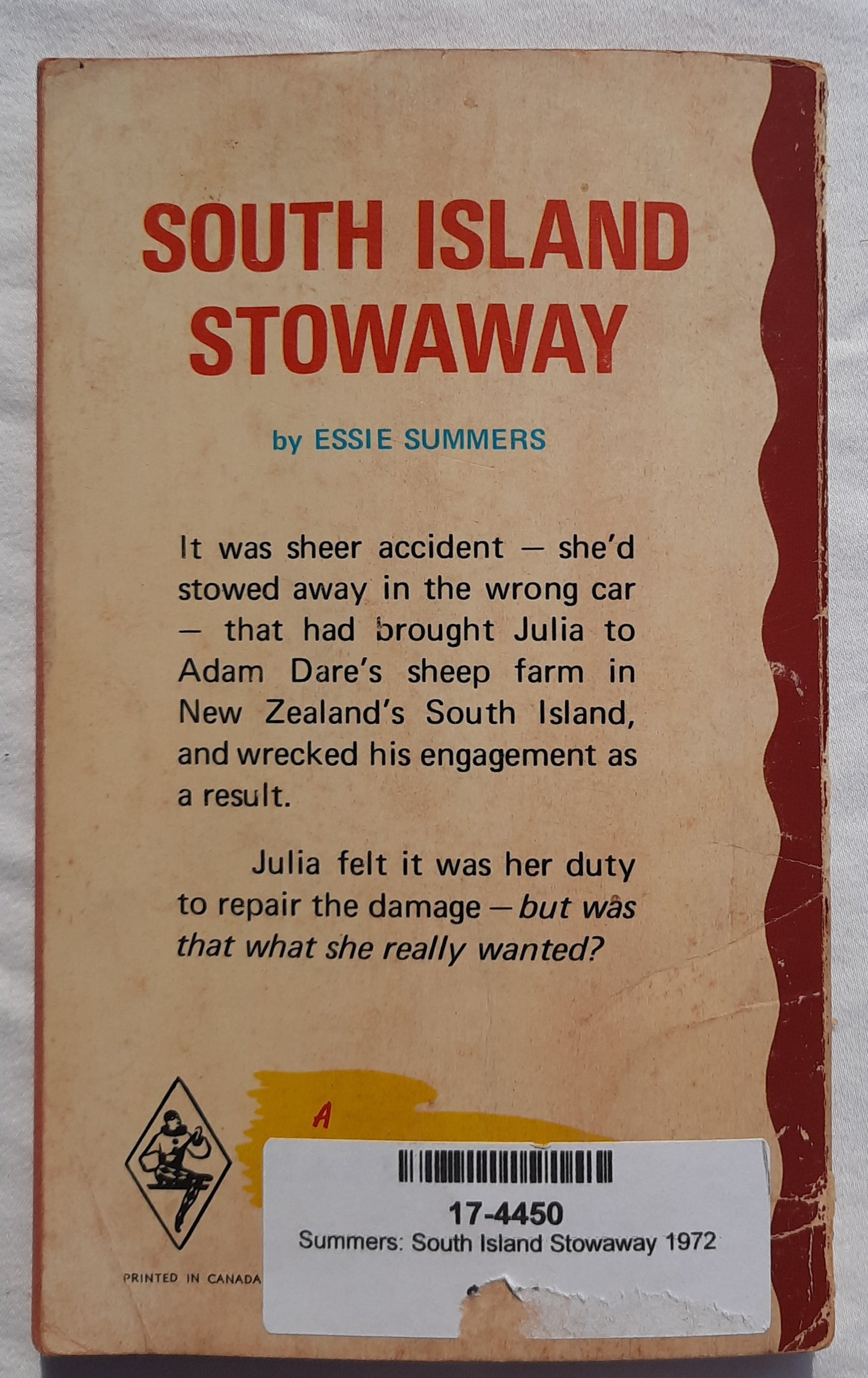 South Island Stowaway by Essie Summers (Good, 1972, Pbk, 191 pages, Harlequin)
