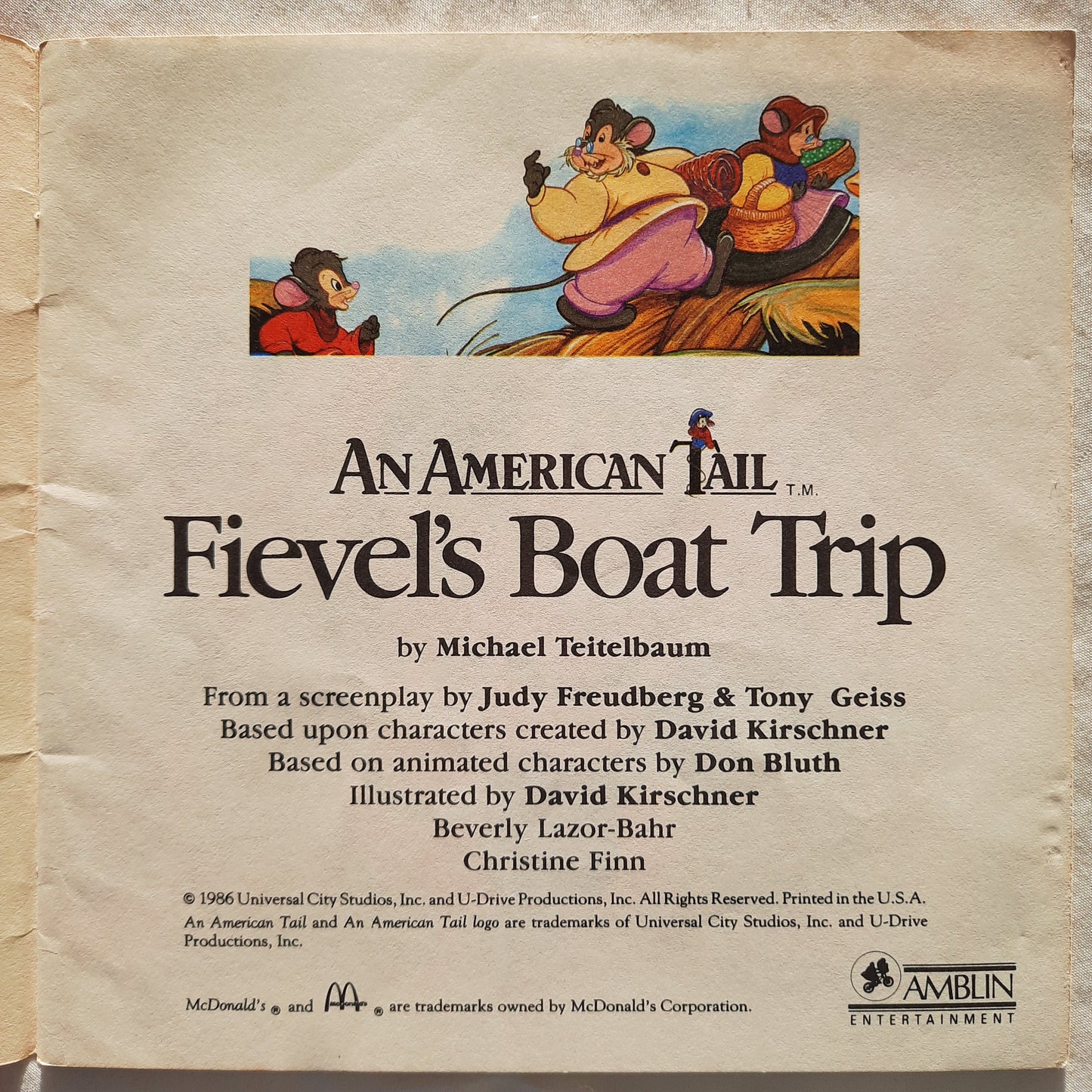An American Tail: Fievel's Boat Trip by Michael Teitelbaum (McDonald's, Good, 1986, Pbk, 24 pages, Universal City Studios)