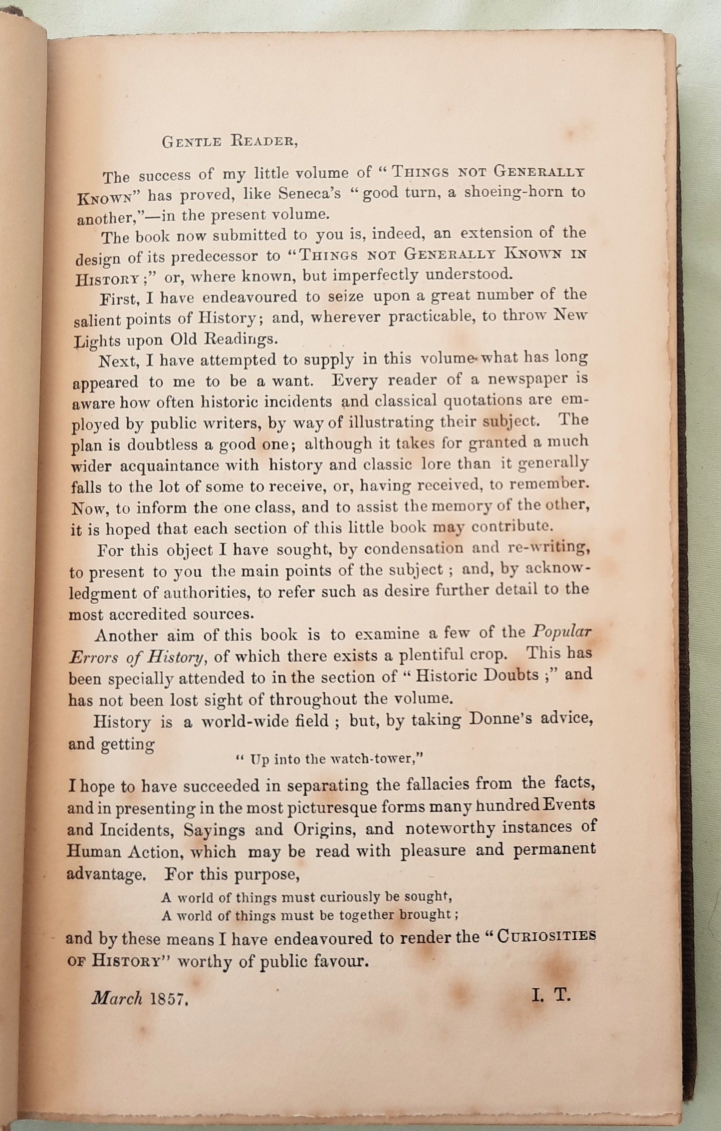 Curiosities of History by John Timbs F.S.A. (Good, 1857, HC, 279 pages, Davis Bogue, Fleet Street) RARE First Edition!
