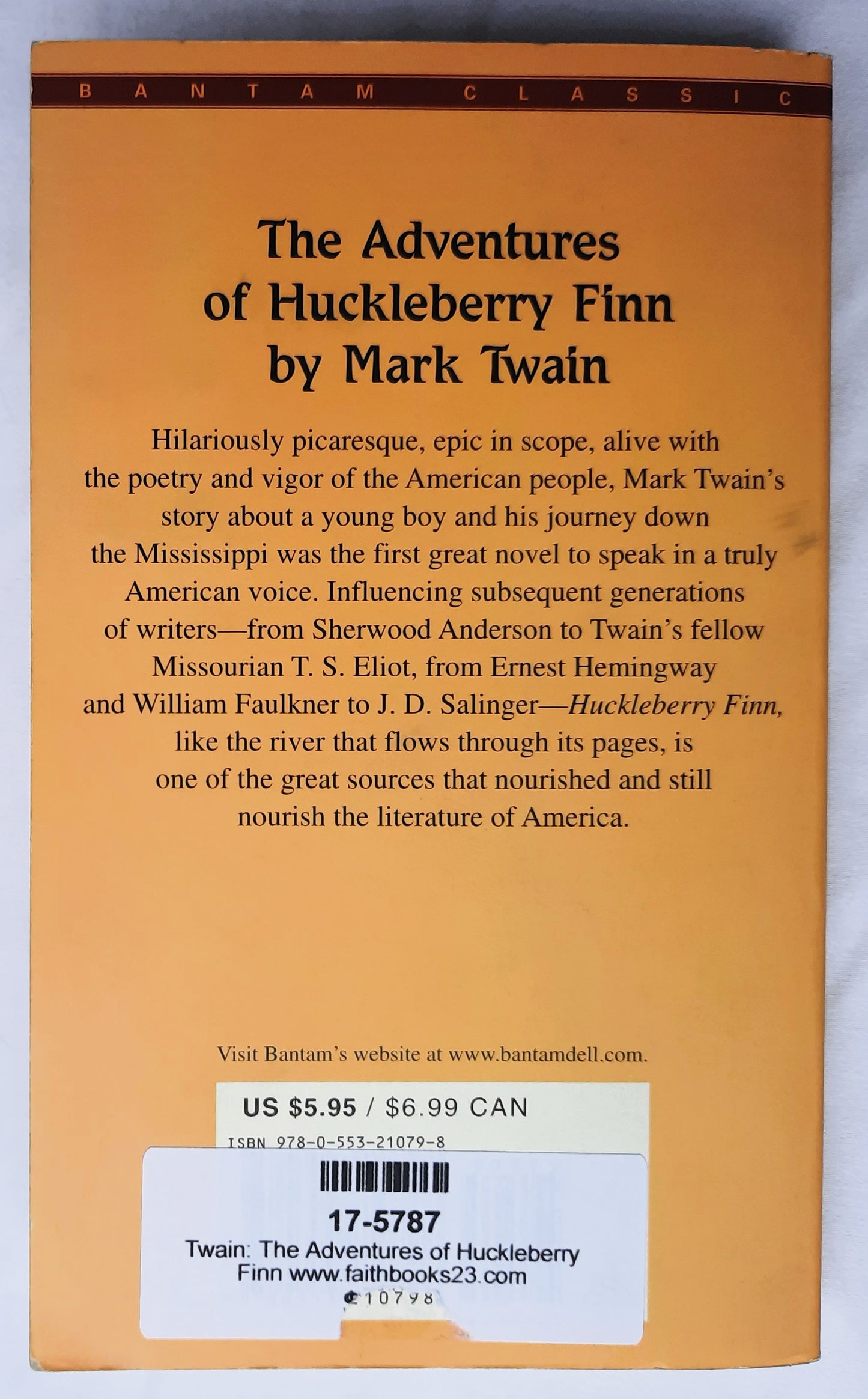 The Adventures of Huckleberry Finn by Mark Twain (Very good, 2003, Pbk, 305 pages, Bantam Dell)