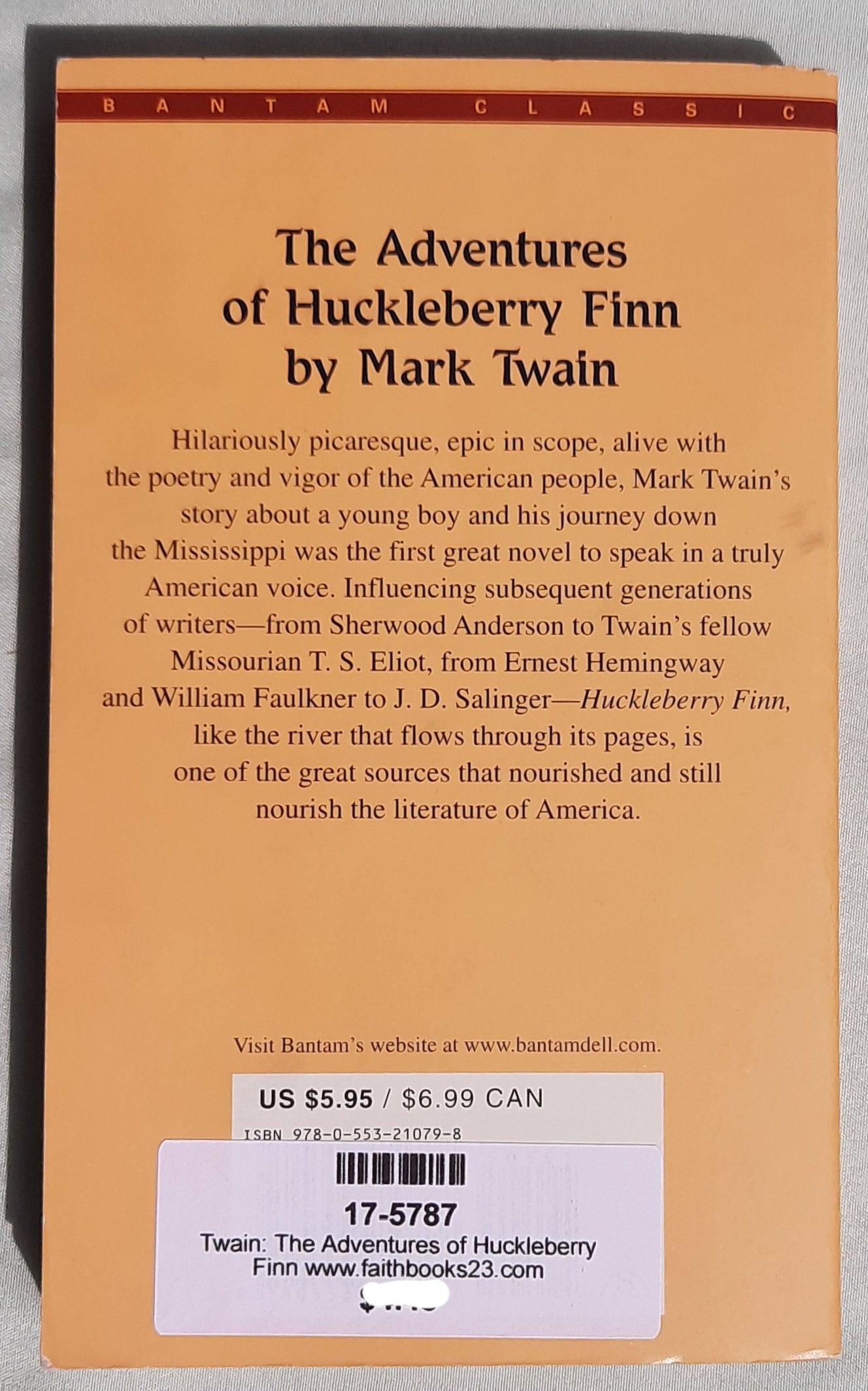 The Adventures of Huckleberry Finn by Mark Twain (Very good, 2003, Pbk, 305 pages, Bantam Dell)
