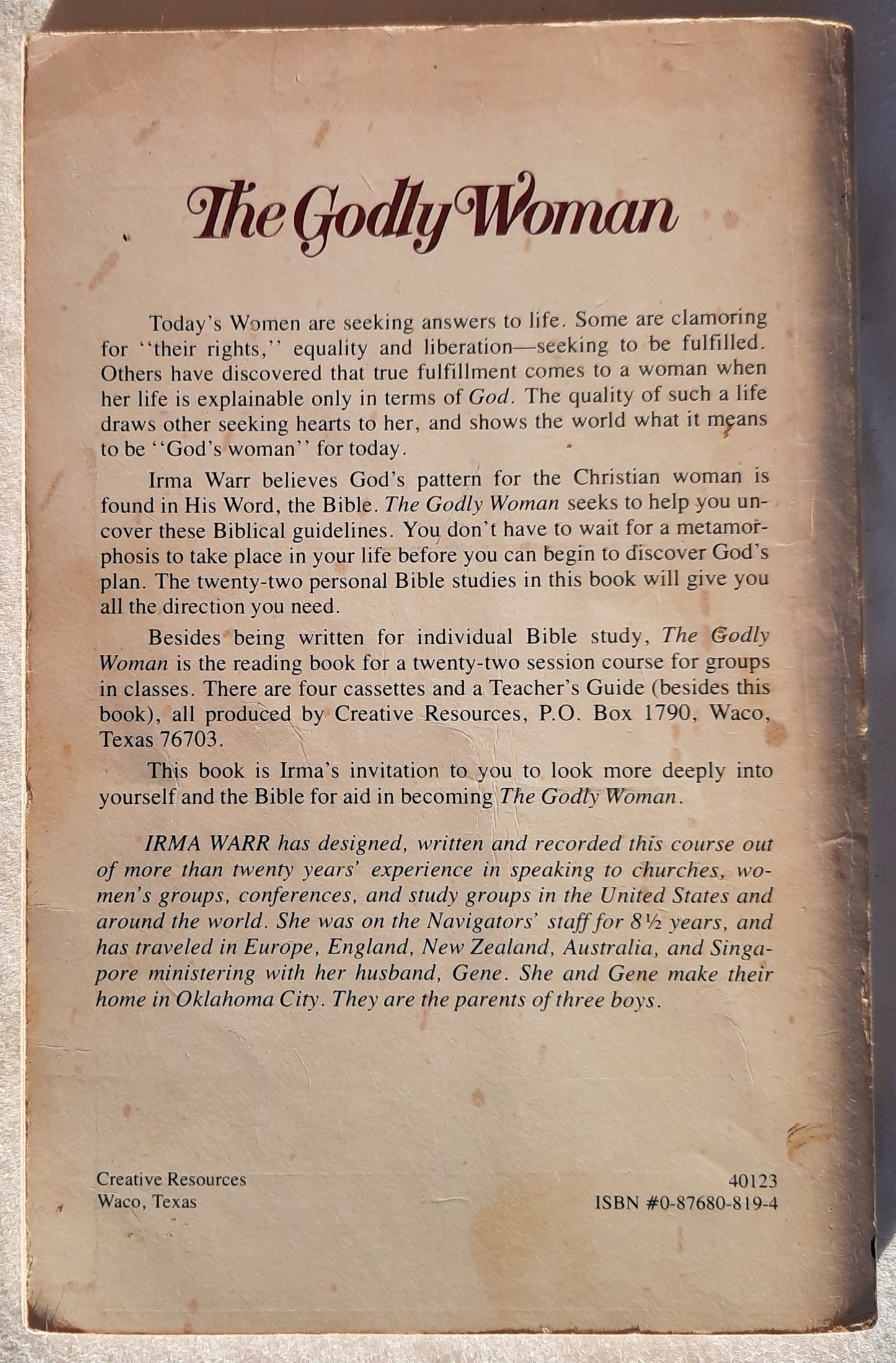 The Godly Woman by Irma Warr (Acceptable, 1976, Pbk, 109 pages, Creative Resources)